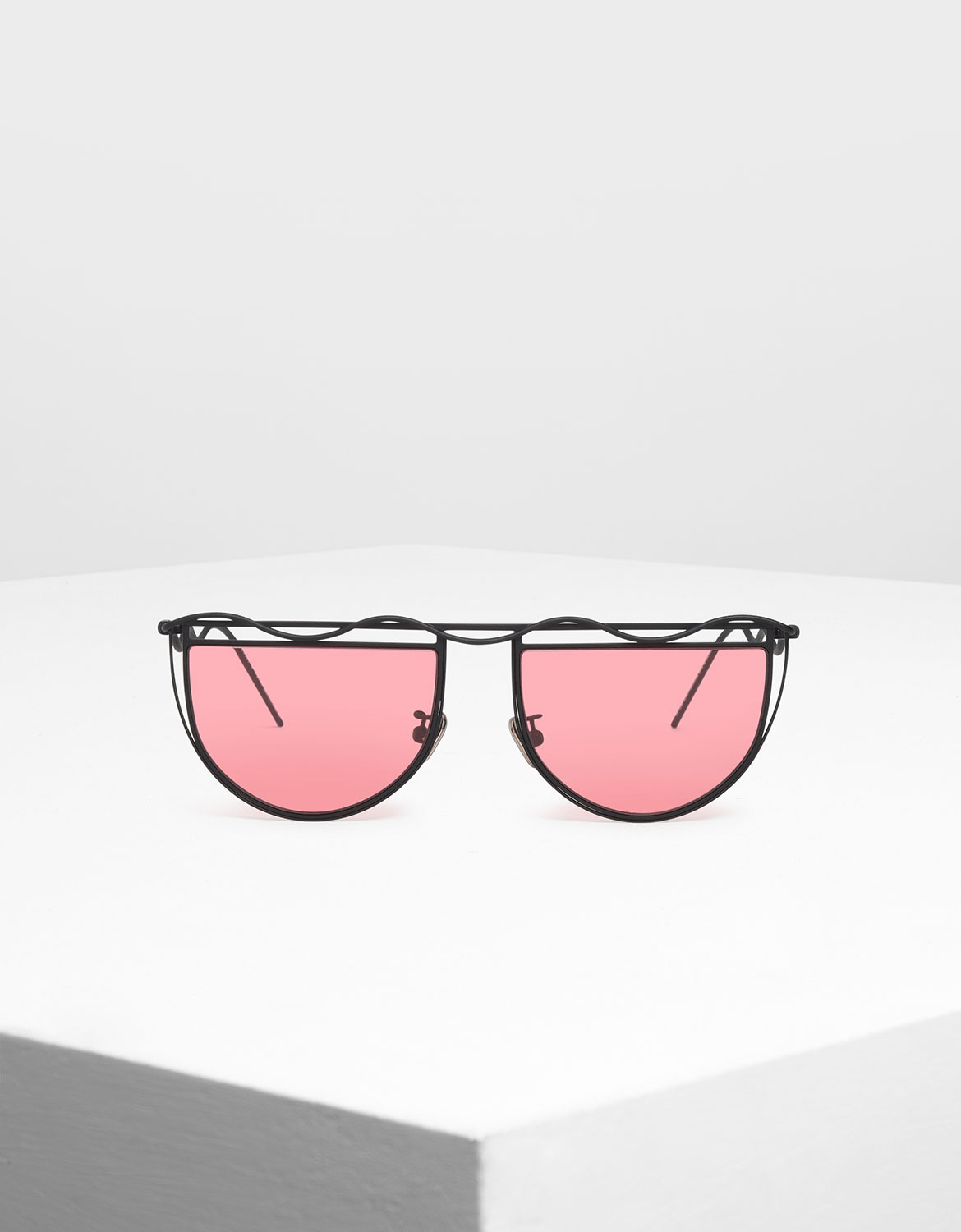 

Drop Temple Semi-Circle Sunglasses, Red