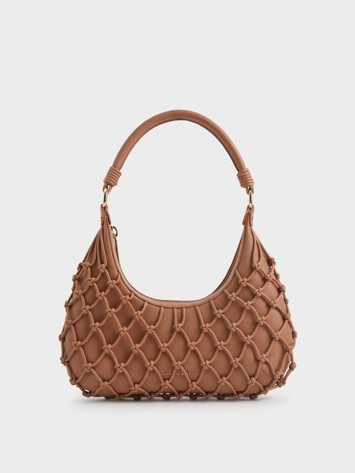 

Netted Leather Shoulder Bag, Tan