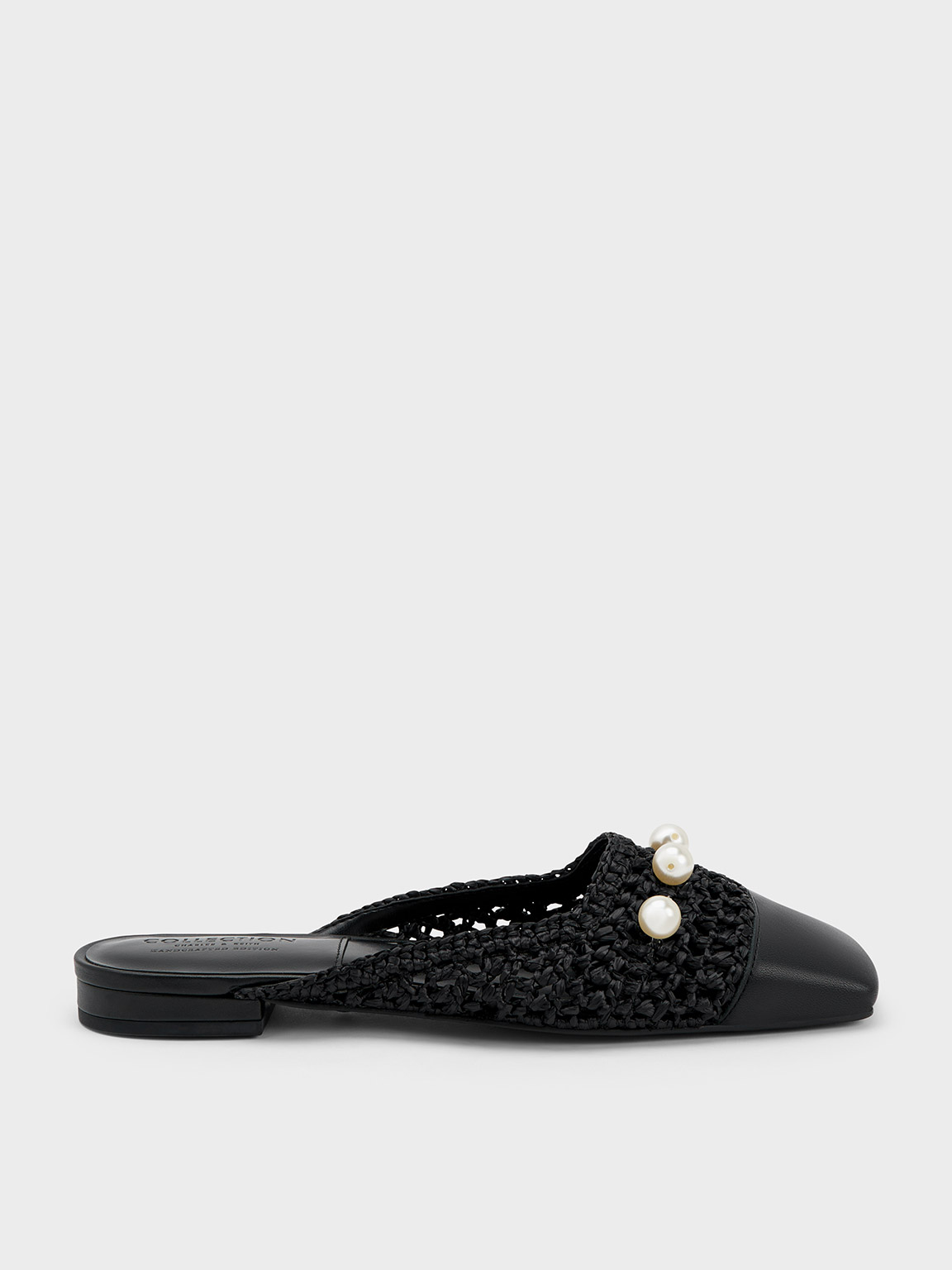 Charles & Keith Raffia & Leather Bead-embellished Mules In Black