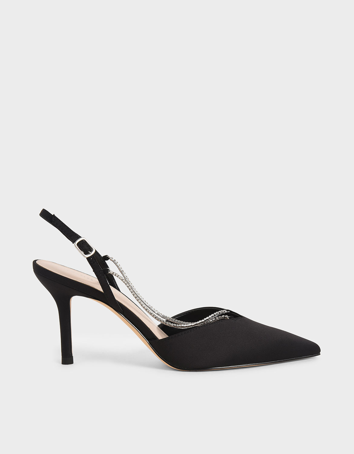

Crystal-Embellished Slingback Pumps, Black