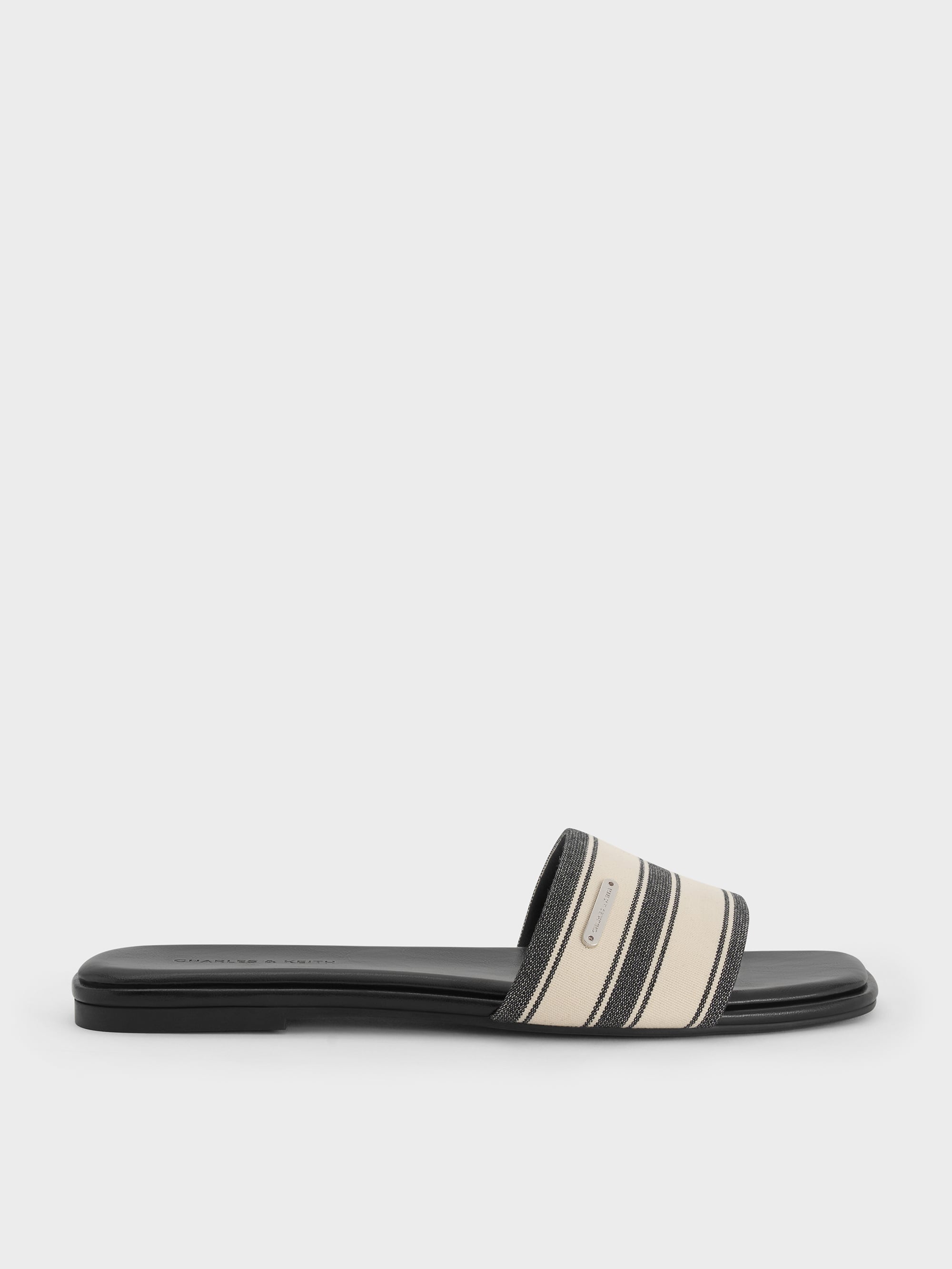 Charles & Keith - Striped Square-Toe Slide Sandals