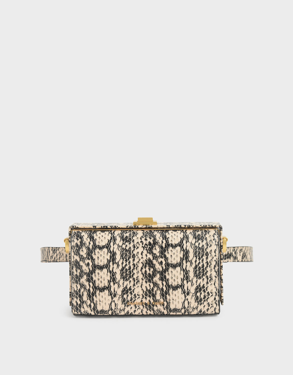 

Snake Print Rectangular Belt Bag, Cream