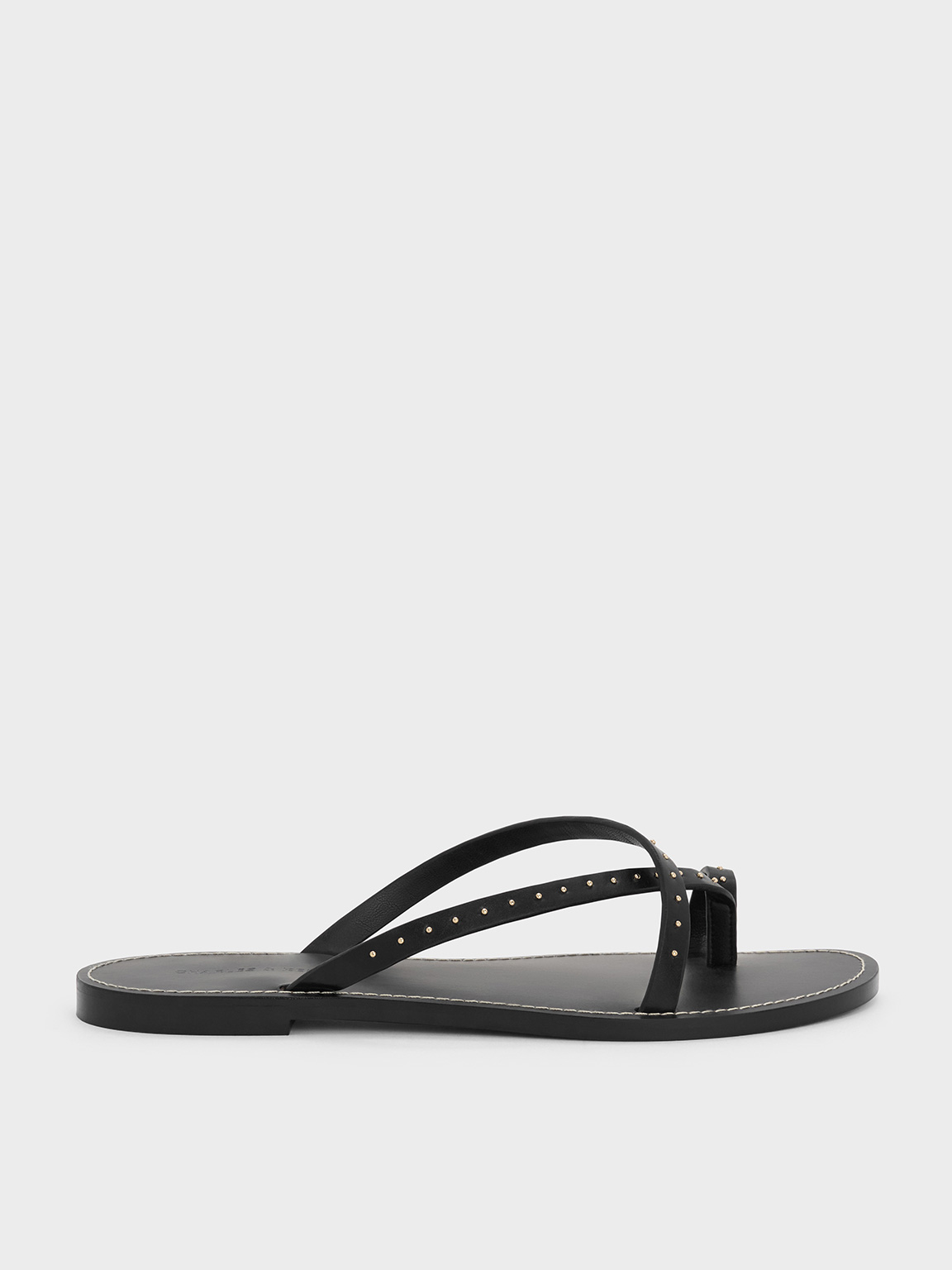 Charles & Keith - Studded Asymmetric Strappy Toe-ring Sandals In Black