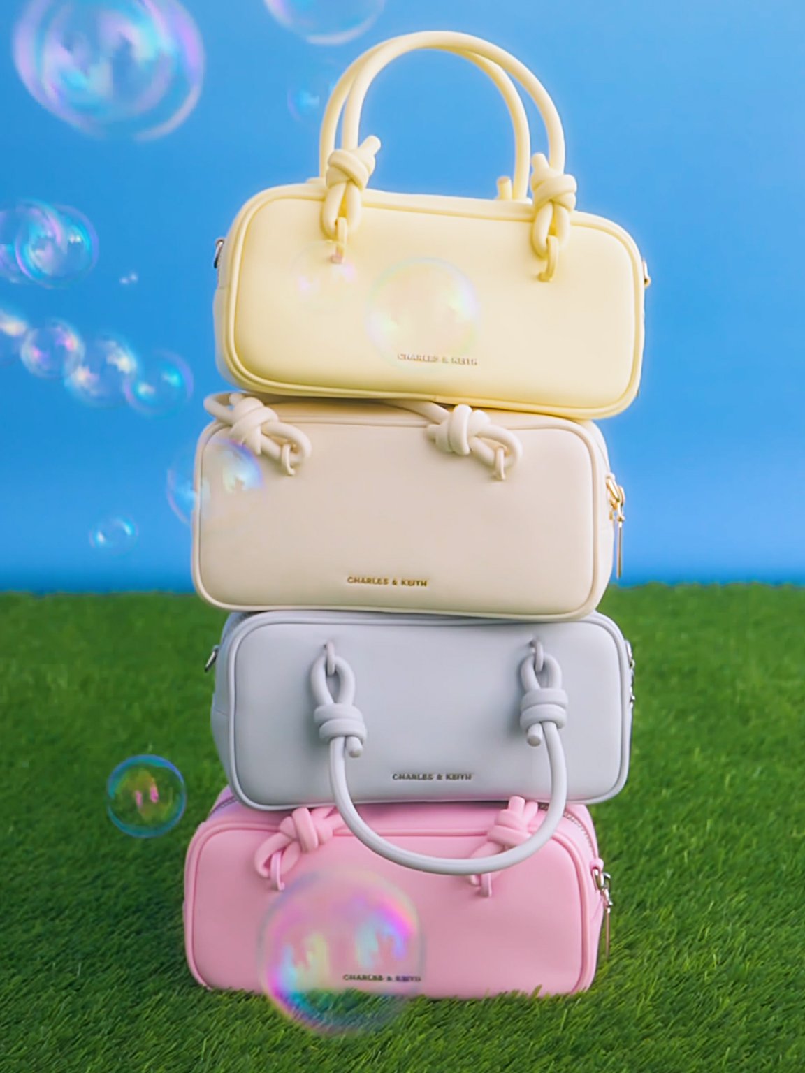 Sammie Knotted-Handle Elongated Bag, Cream, hi-res