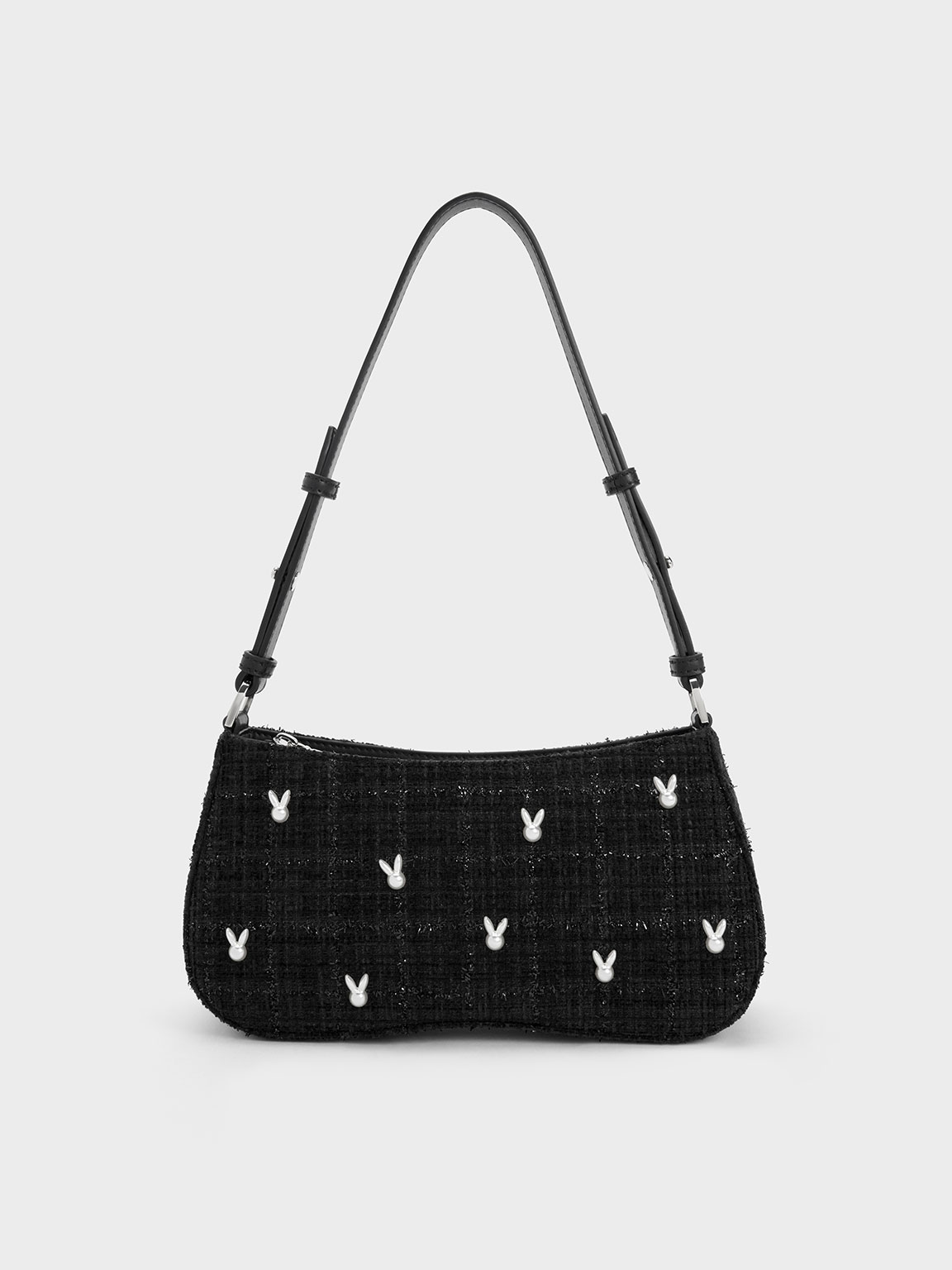 Charles Keith Bunny Tweed Shoulder Bag In Black ModeSens - Main Image