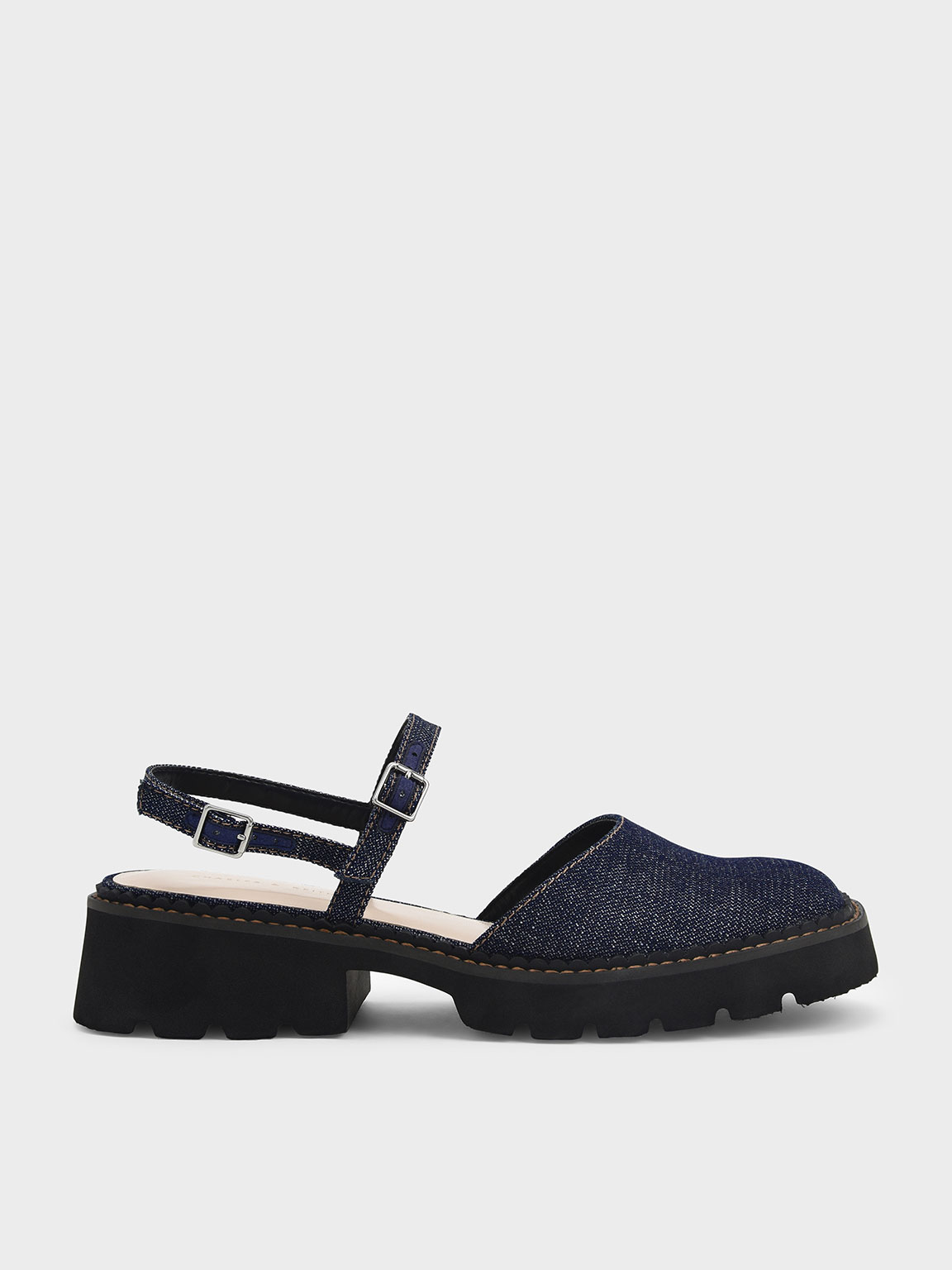 

Cleated Sole Ankle-Strap Denim Shoes