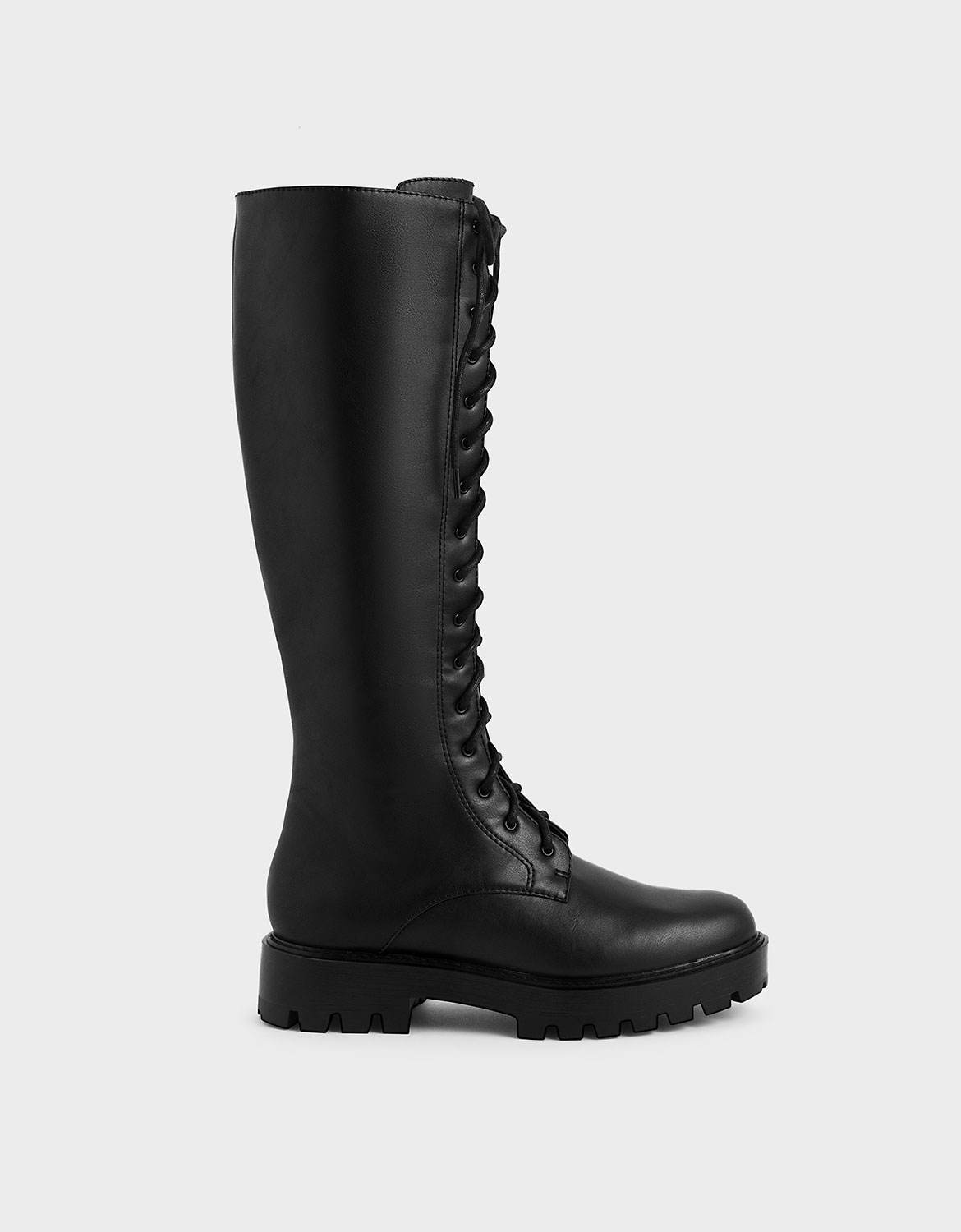 

Knee High Lace-Up Boots, Black