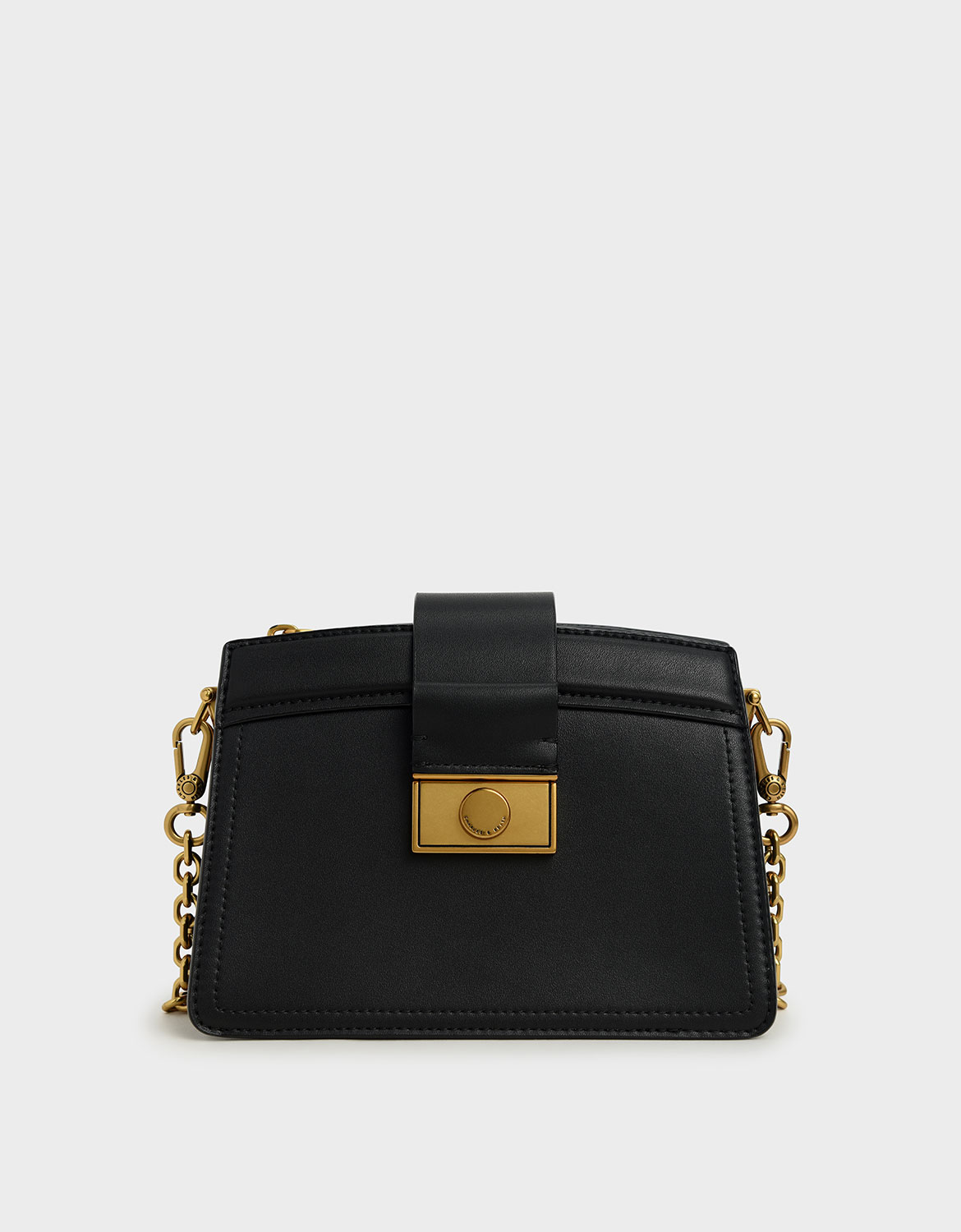 

Metallic Push-Lock Shoulder Bag, Black
