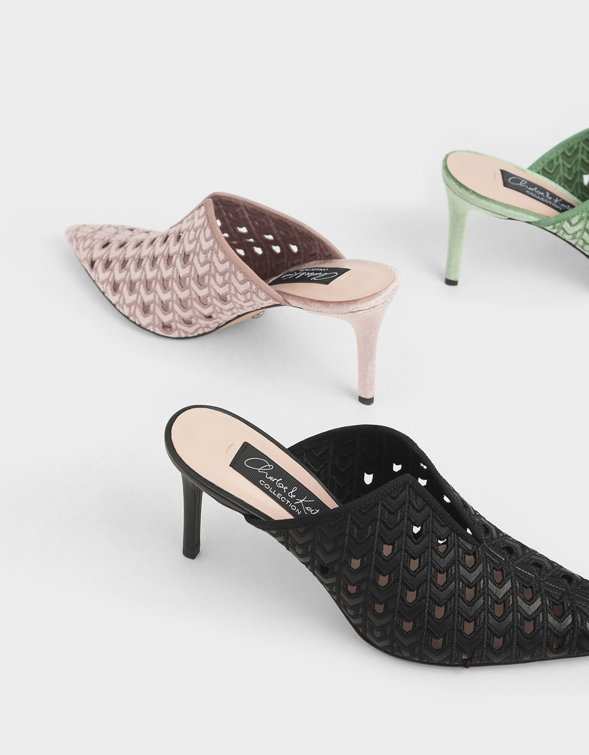 

Leather Laser Cut Mules, Black