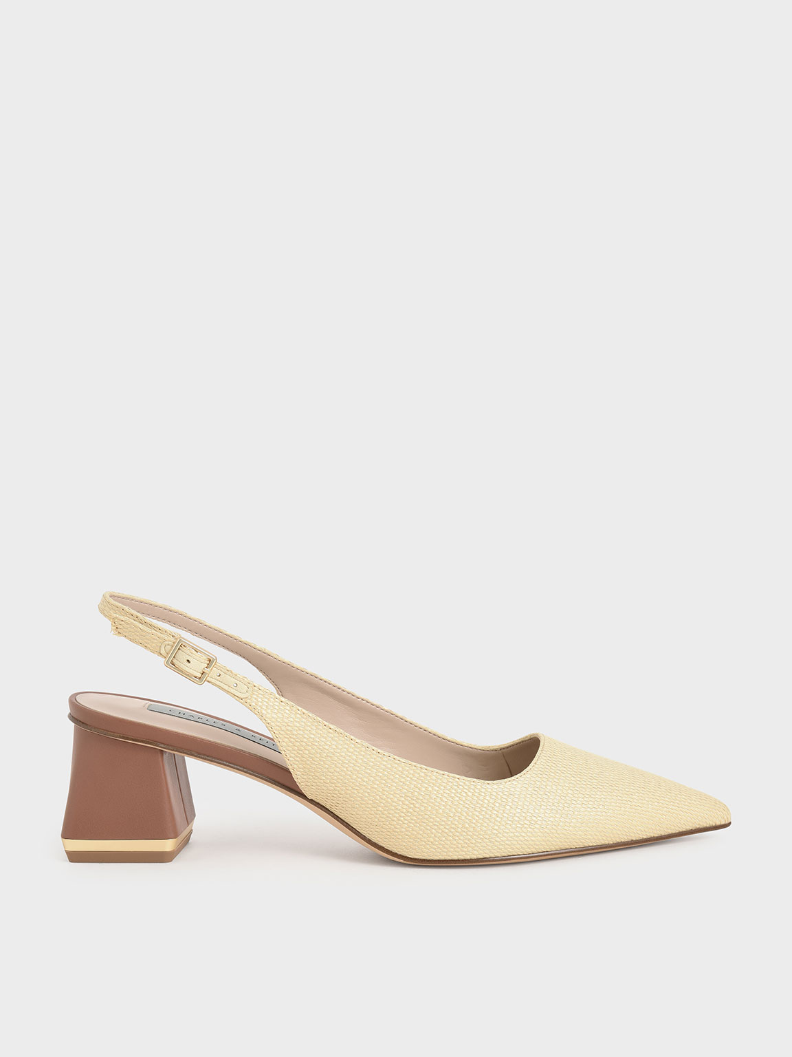 

Raffia Metallic Accent Slingback Court Shoes, Sand