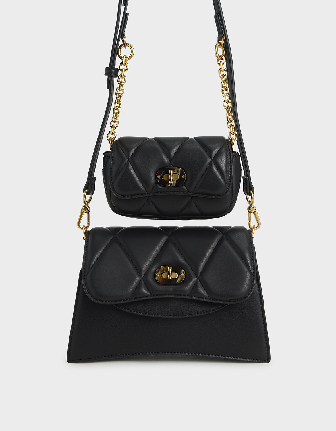 

Padded Double Pocket Shoulder Bag, Black