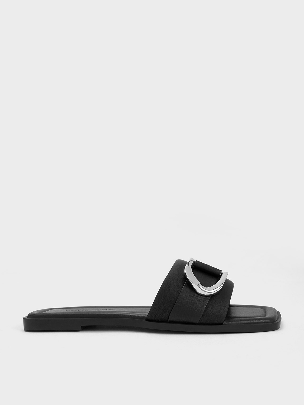 Charles & Keith Gabine Leather Slide Sandals In Black