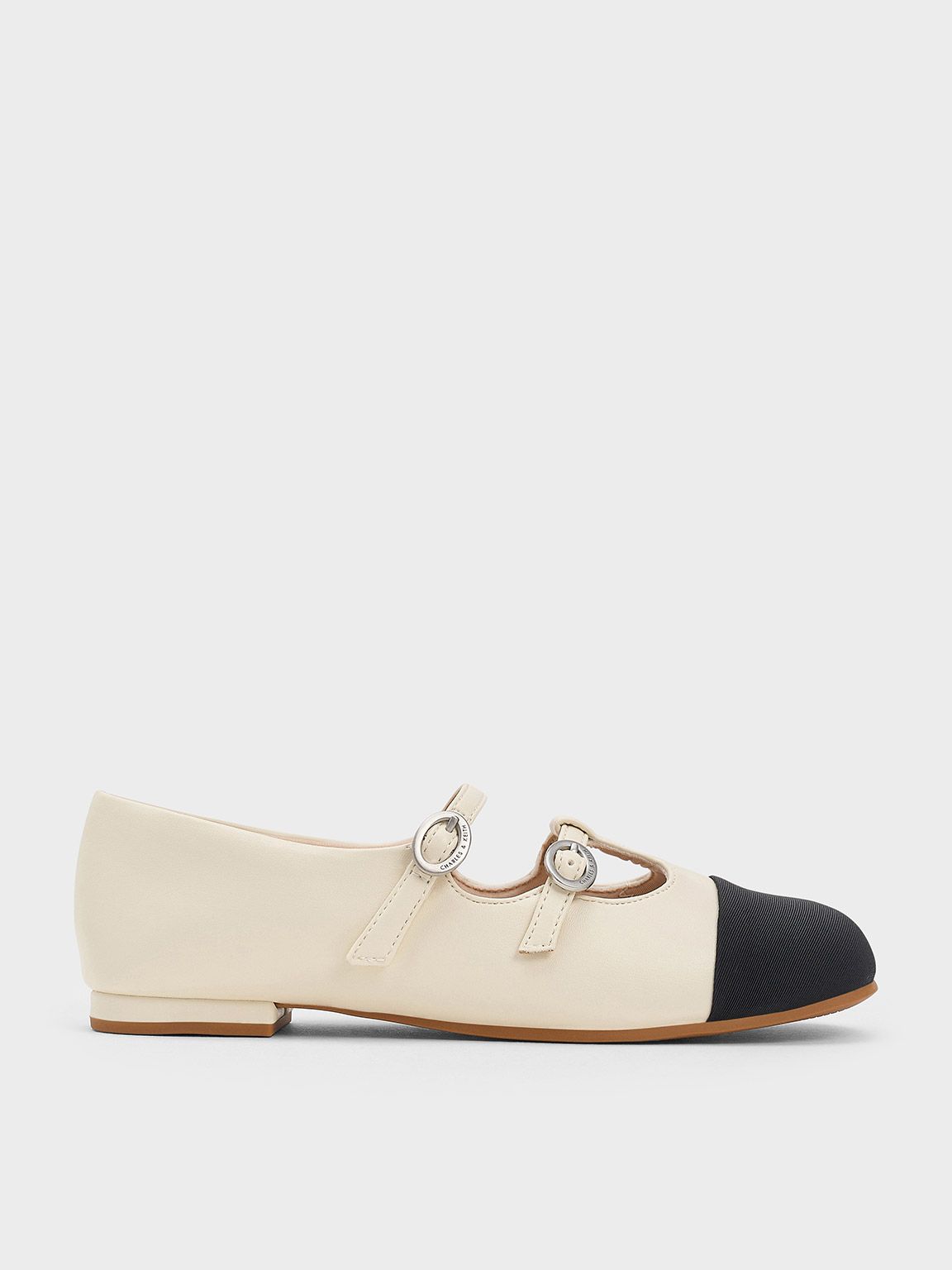 Shop Charles & Keith - Girls' Double-strap Two-tone Mary Janes In Chalk