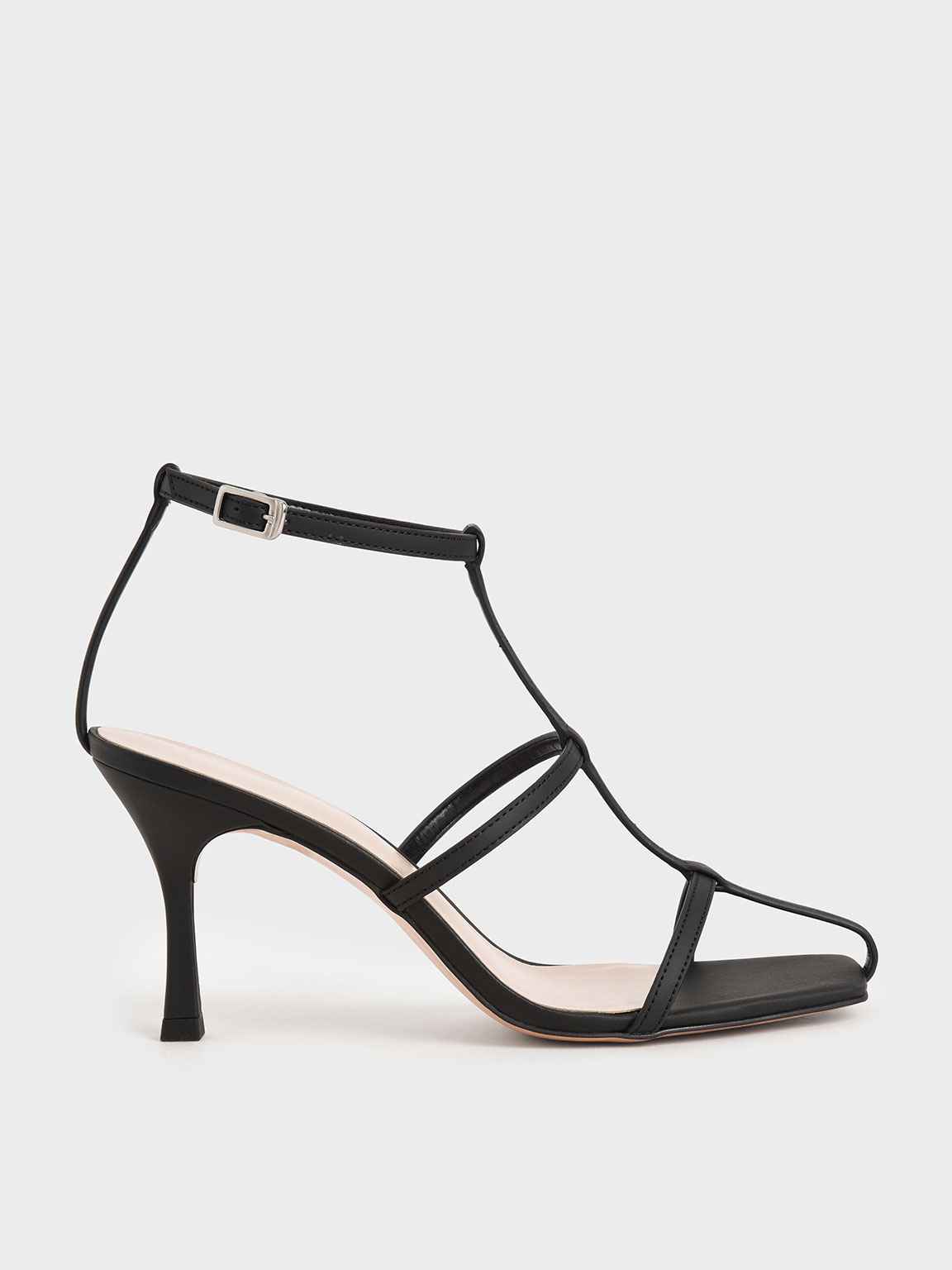 

Caged Strappy Heeled Sandals, Black