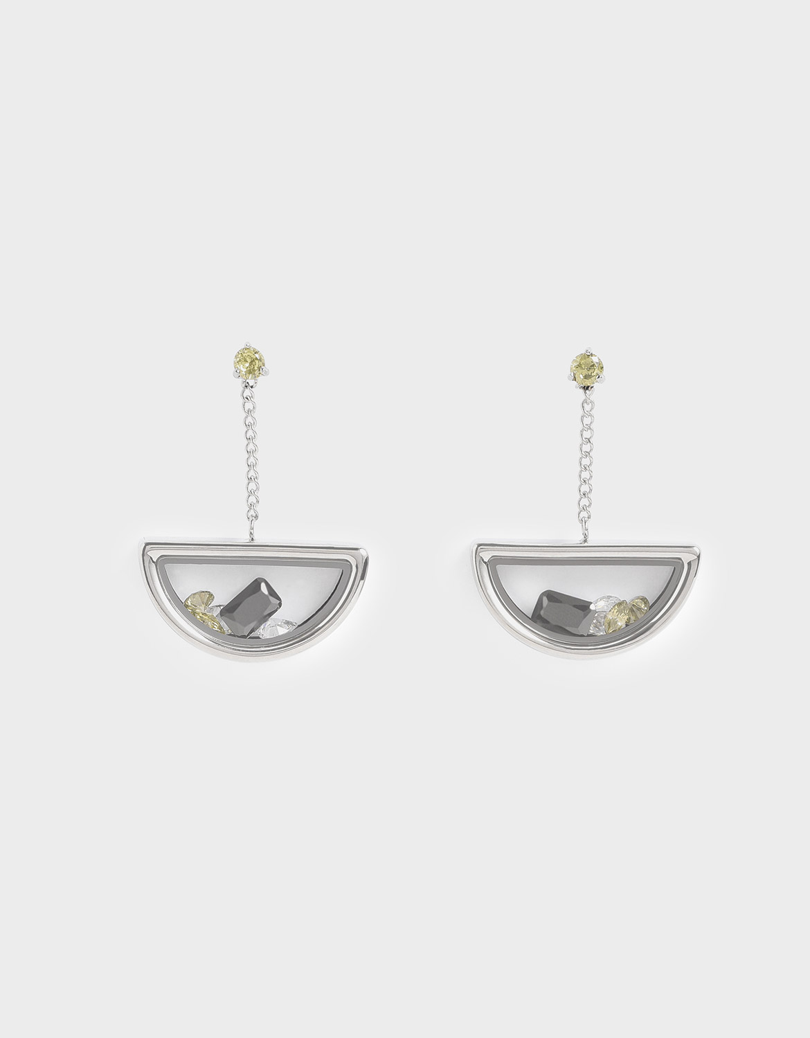 

Semi-Circle Floating Locket Drop Earrings, Silver