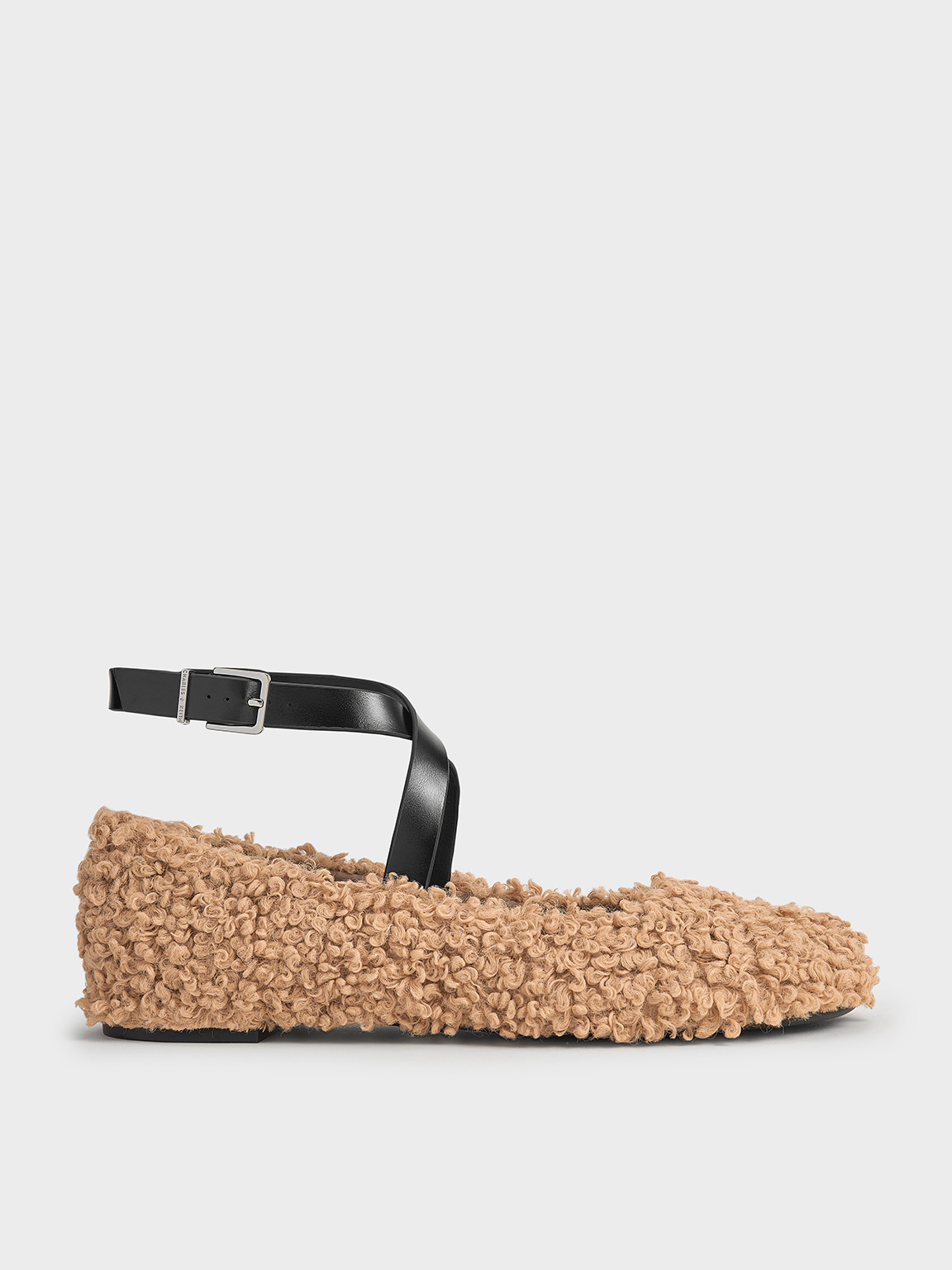 Charles & Keith - Margot Furry Crossover-Strap Ballet Flats