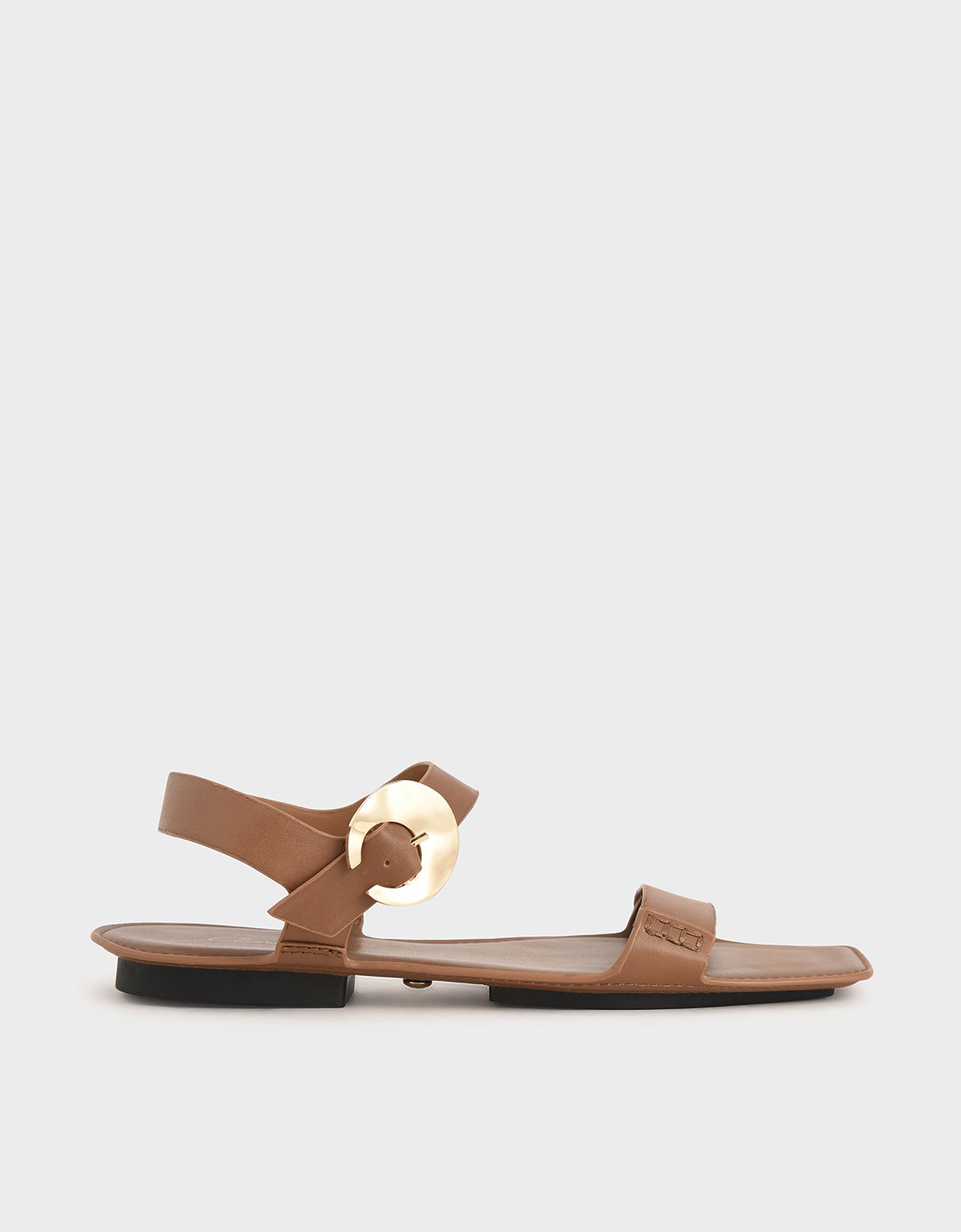 

Leather Hammered Buckle Flats, Brown