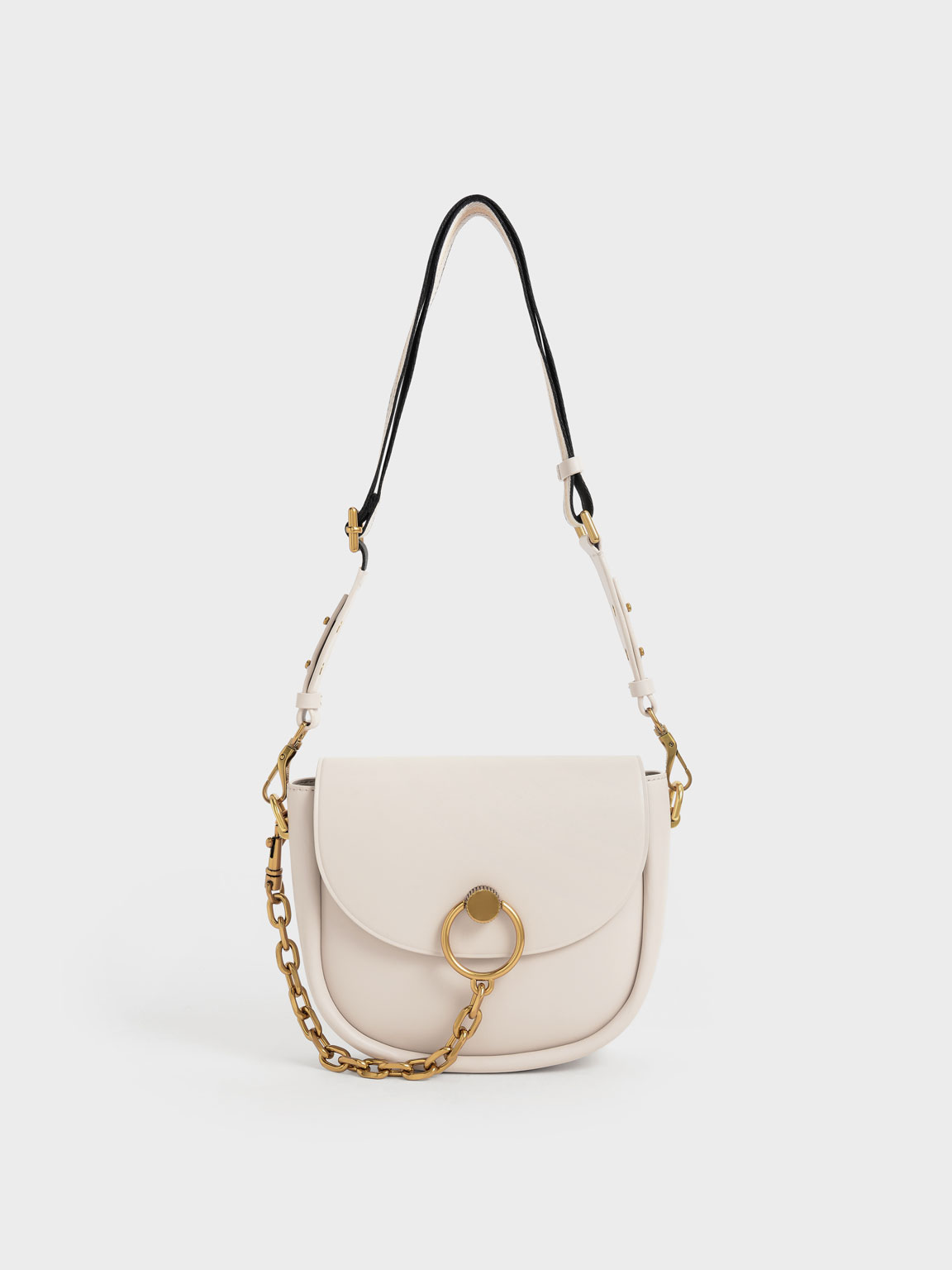 

Chunky Chain-Link Saddle Bag, Ivory