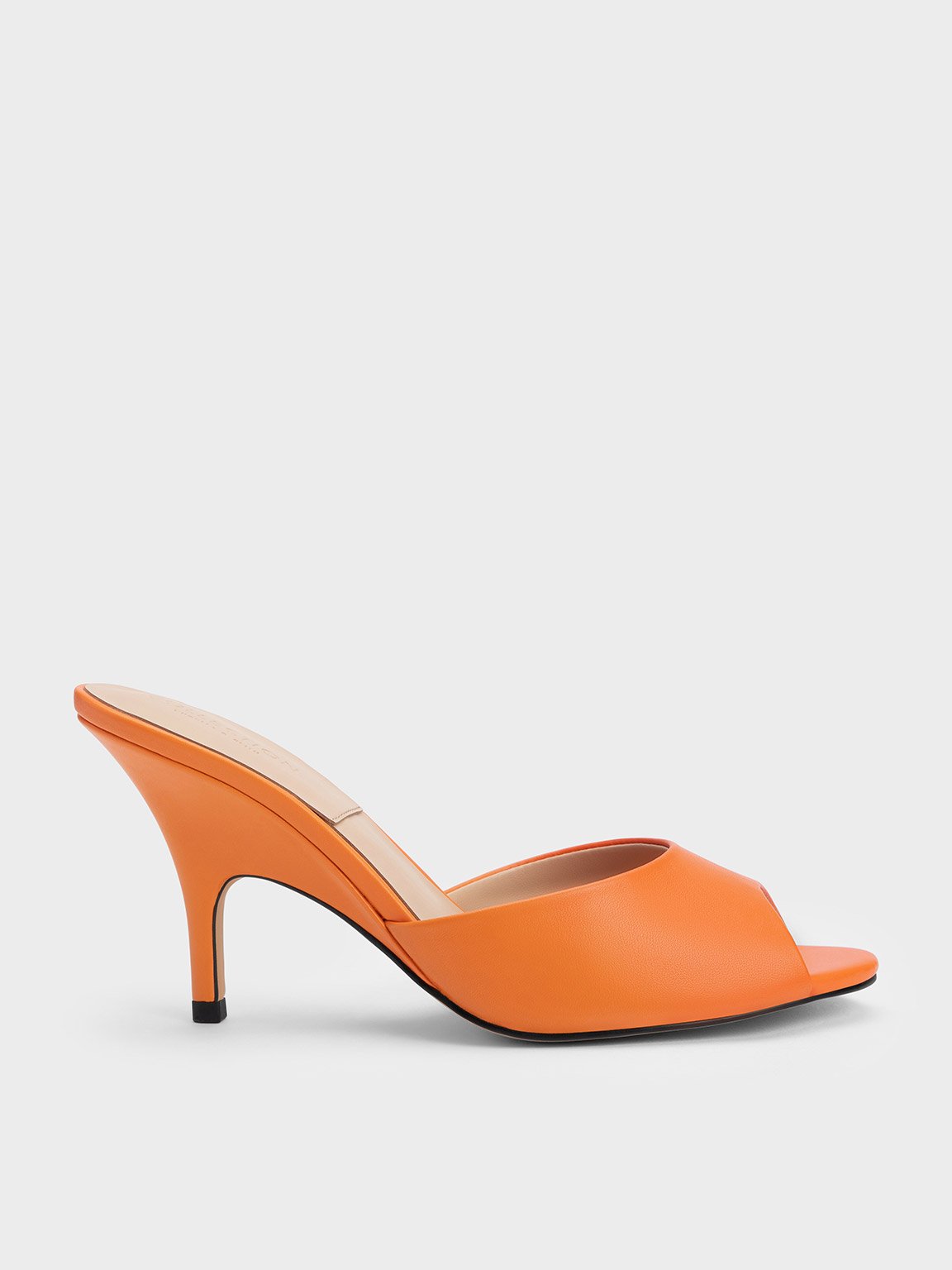 Charles & Keith Leather Round-toe Heeled Mules In Orange