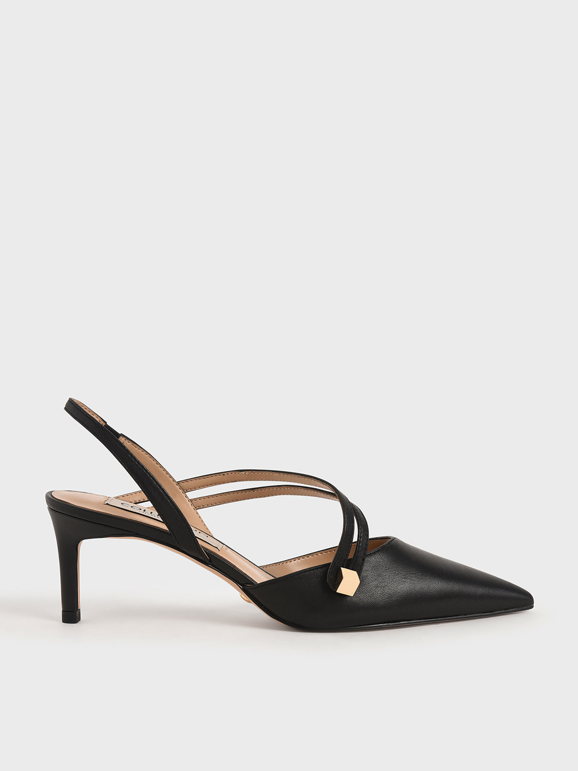 

Asymmetric Strap Slingback Heels, Black