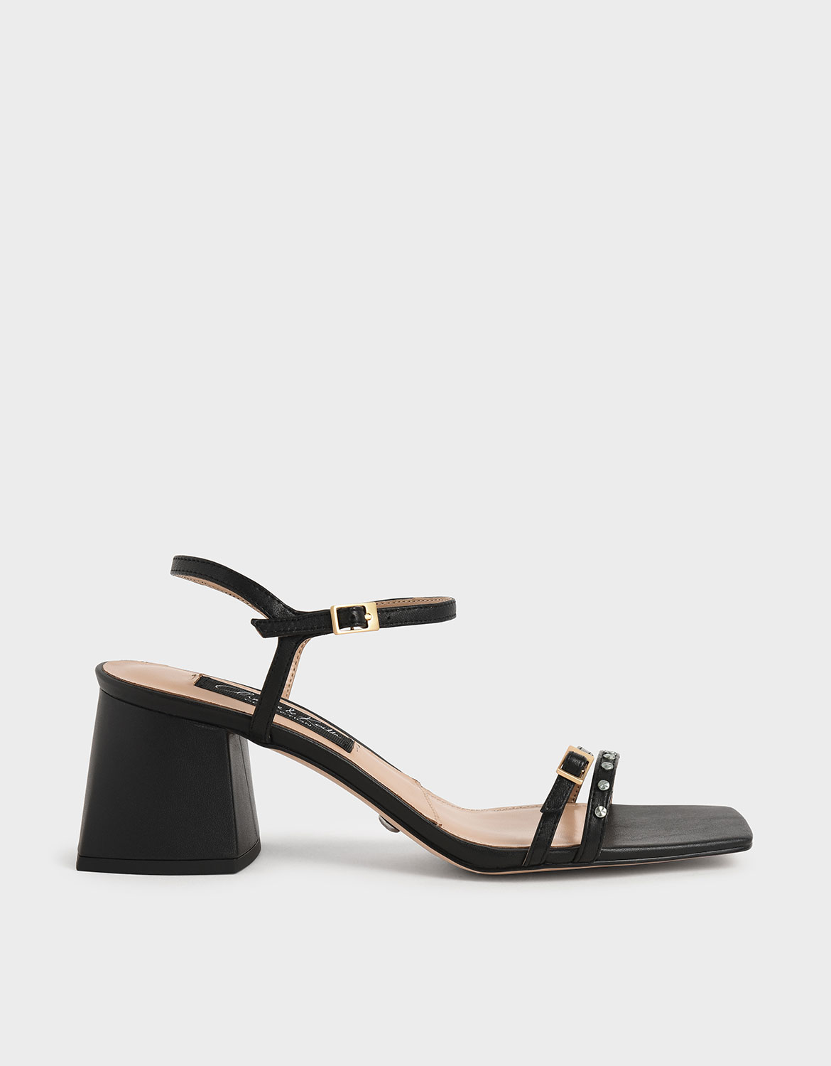 

Studded Leather Heeled Sandals, Black