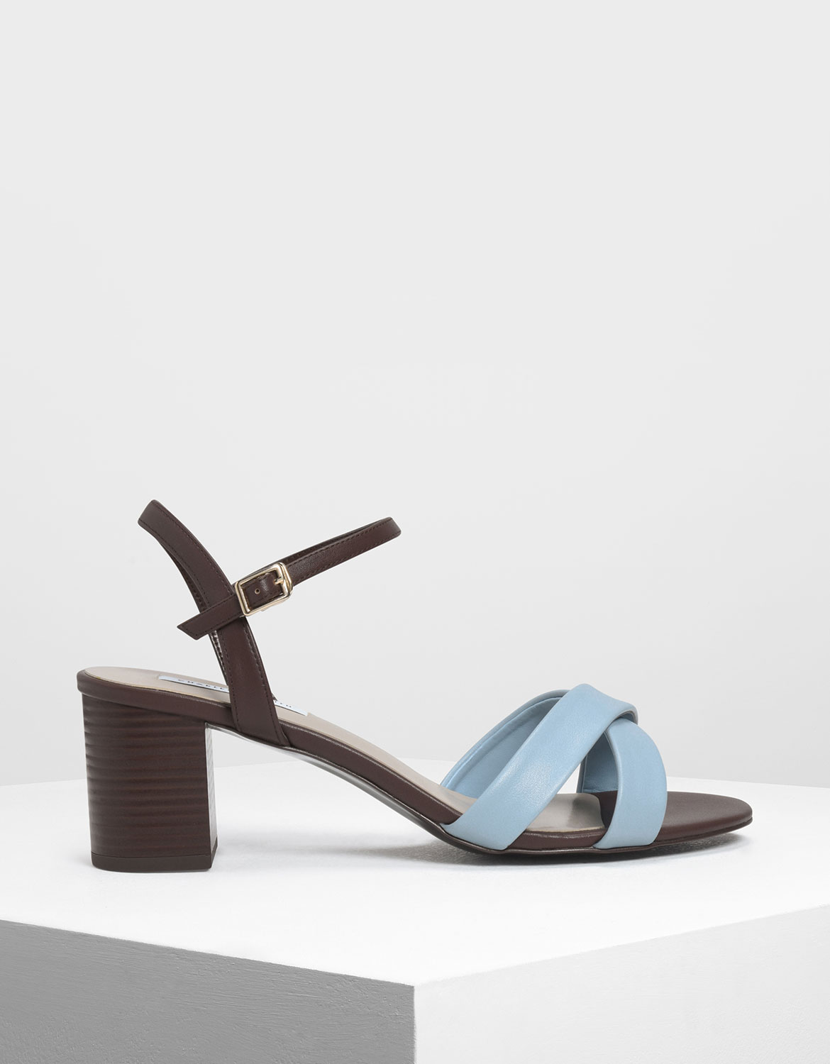 

Criss-Cross Two Tone Block Heel Sandals, Blue