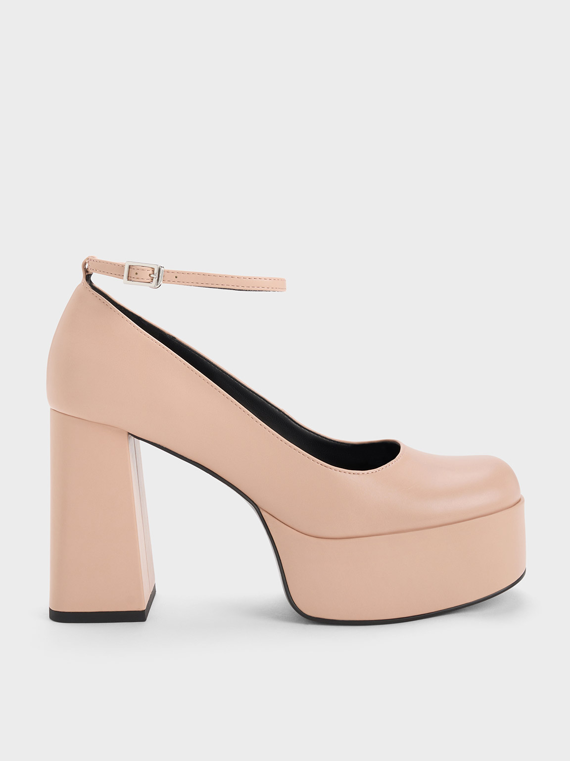 Charles & Keith Ankle-strap Platform Pumps In Nude