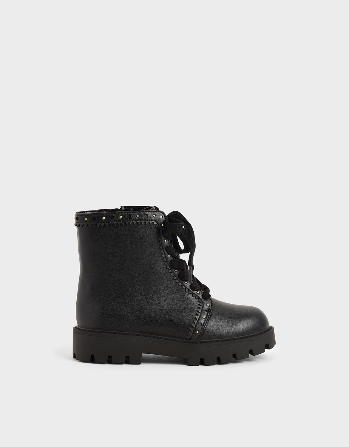 

Girls' Studded Lace-Up Ankle Boots, Black