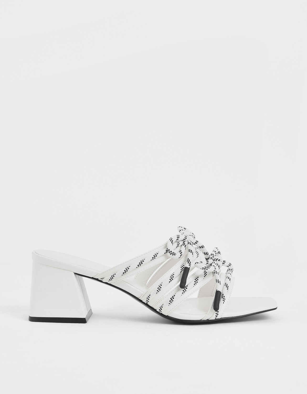 

Nylon Lace Strap Slide Sandals, White