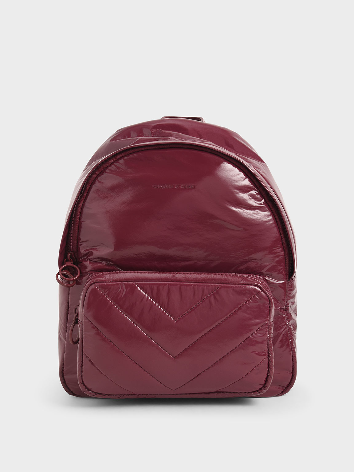 

Quilted Double Zip Backpack, Burgundy