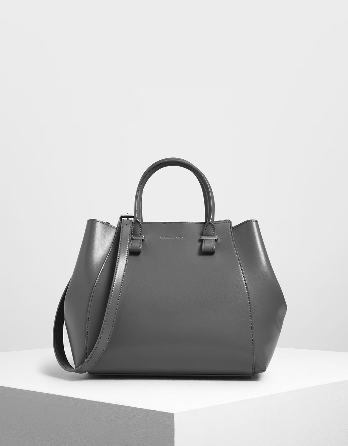 

Double Handle Structured Tote, Grey