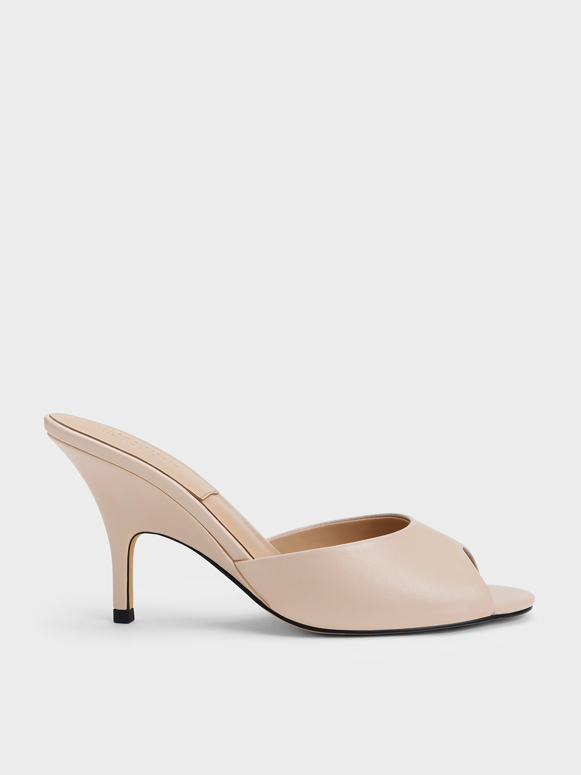 Charles & Keith Leather Round-toe Heeled Mules In Nude