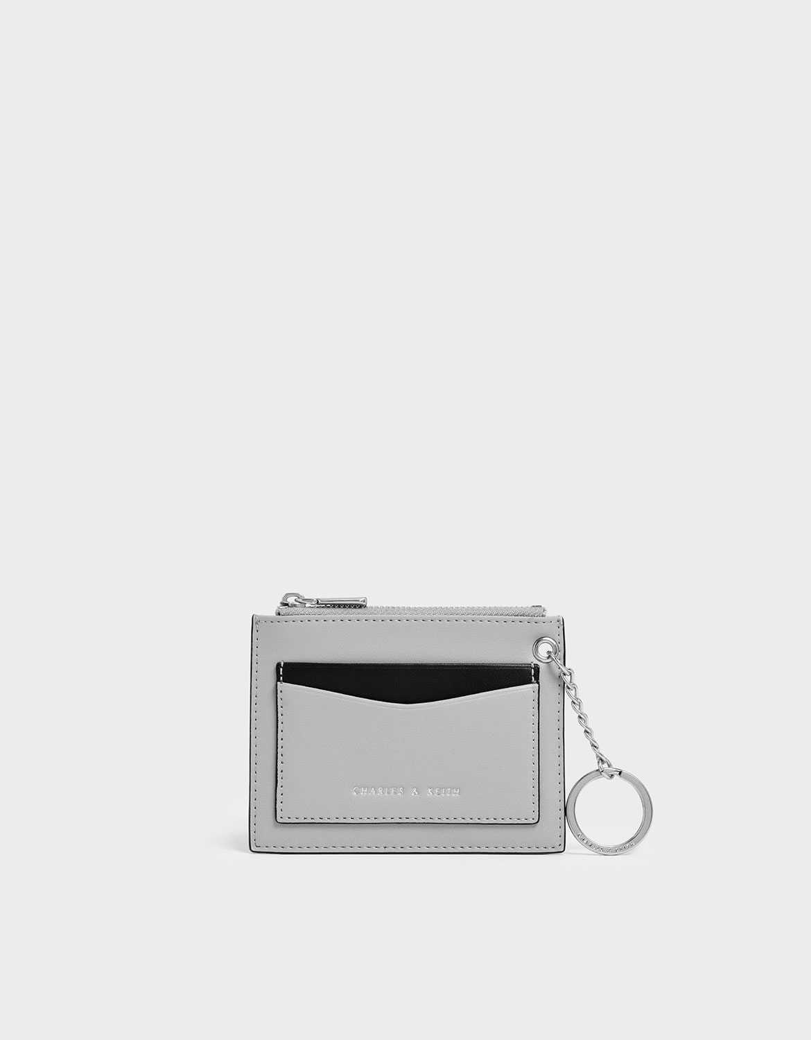 

Two-Tone Zip Pocket Card Holder, Grey