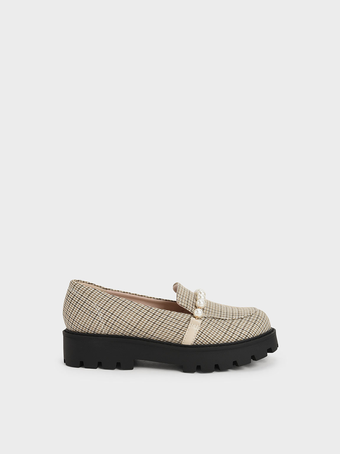 

Girls' Check-Print Pearl-Embellished Loafers