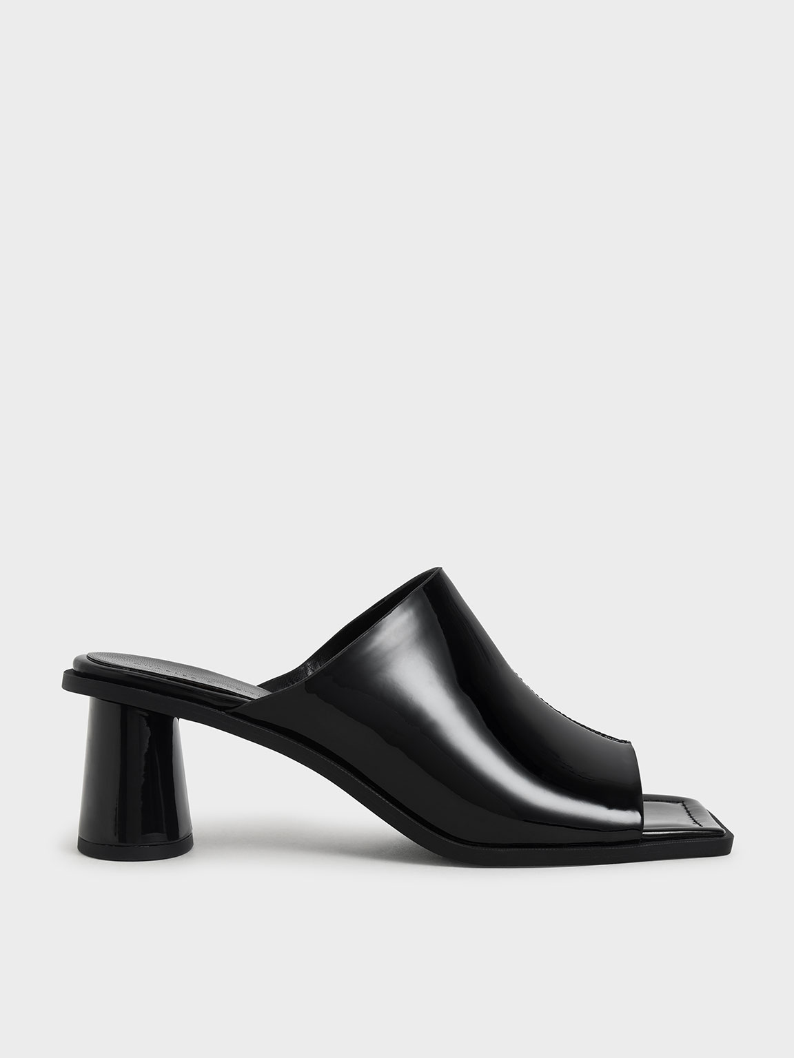 

Peep Toe Patent Mules, Black