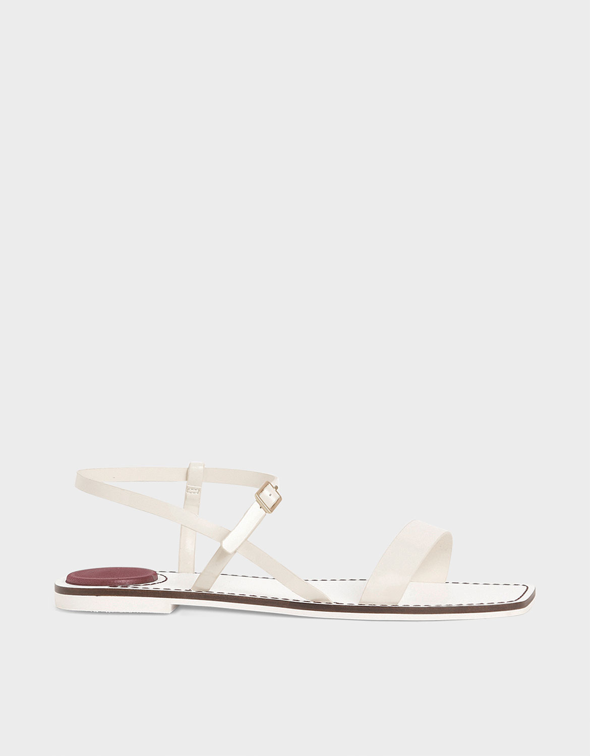 

Patent Ankle Strap Flat Sandals, Cream