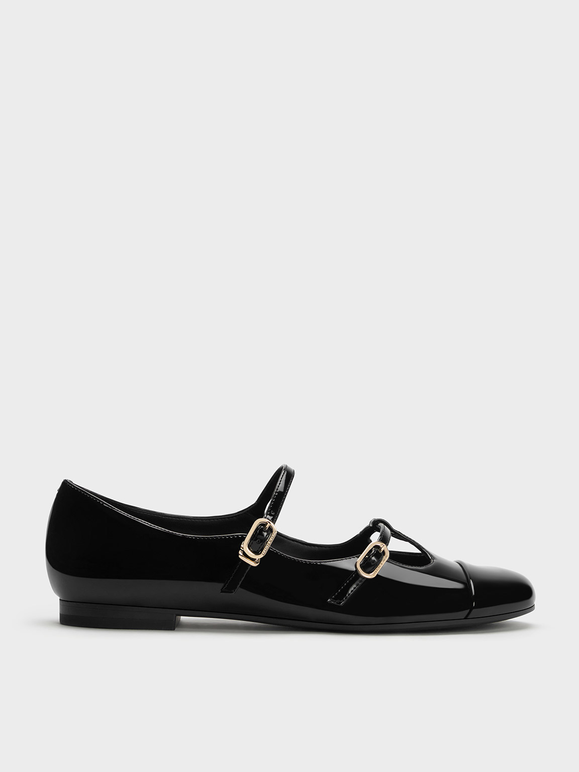 Black Boxed Double-Strap T-Bar Mary Janes - CHARLES & KEITH UK