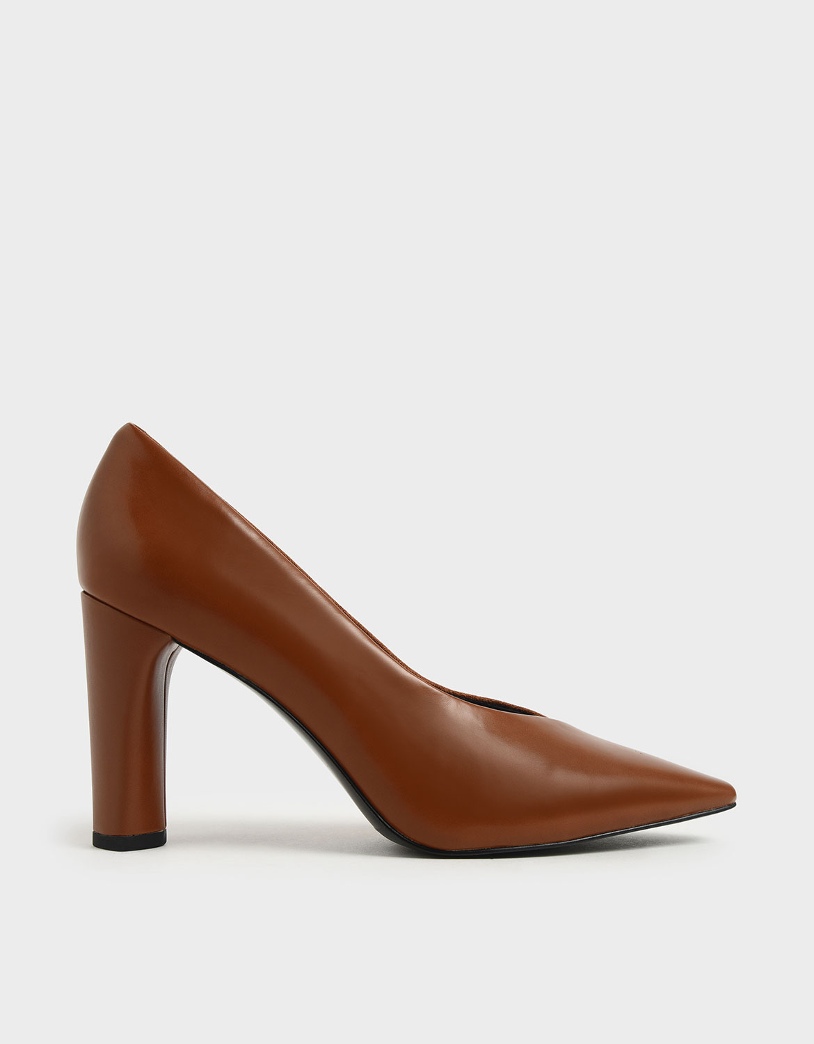 

Two-Tone Textured Cylindrical Heel Pumps, Cognac