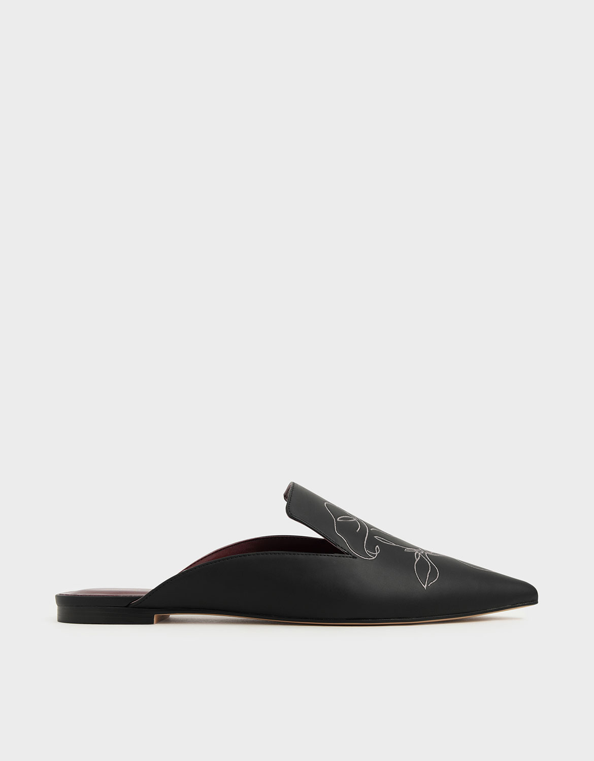 

Floral Embroidered Pointed Toe Mules, Black