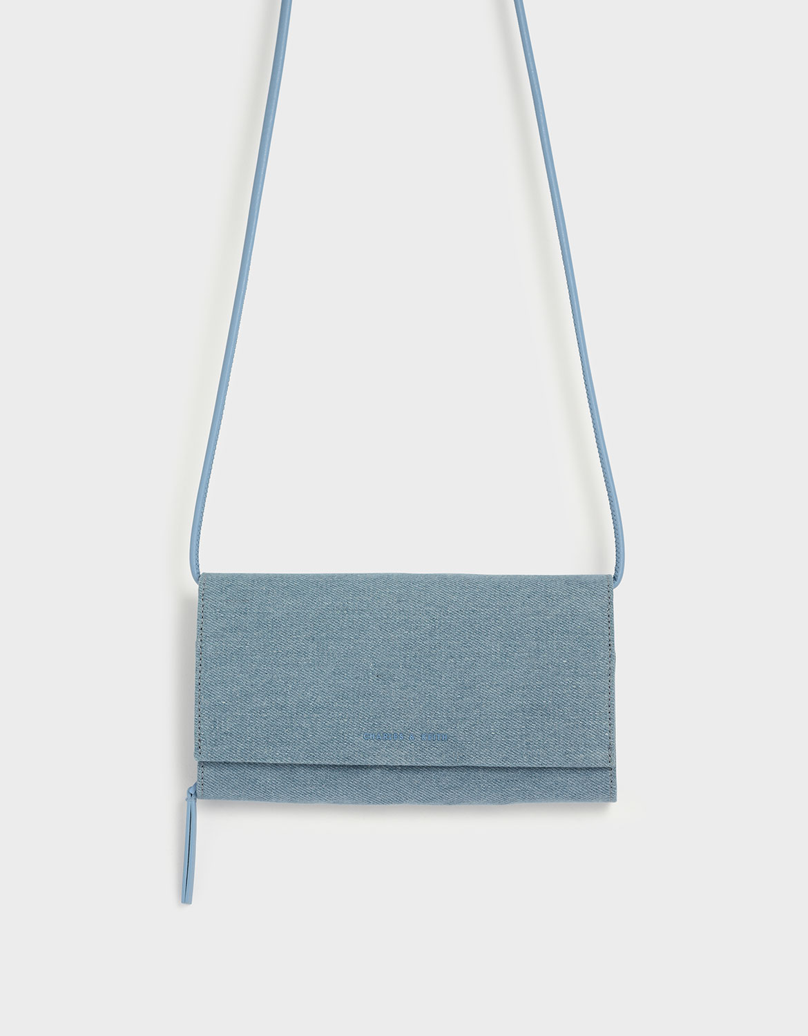 

Textured Front Flap Long Wallet, Denim blue