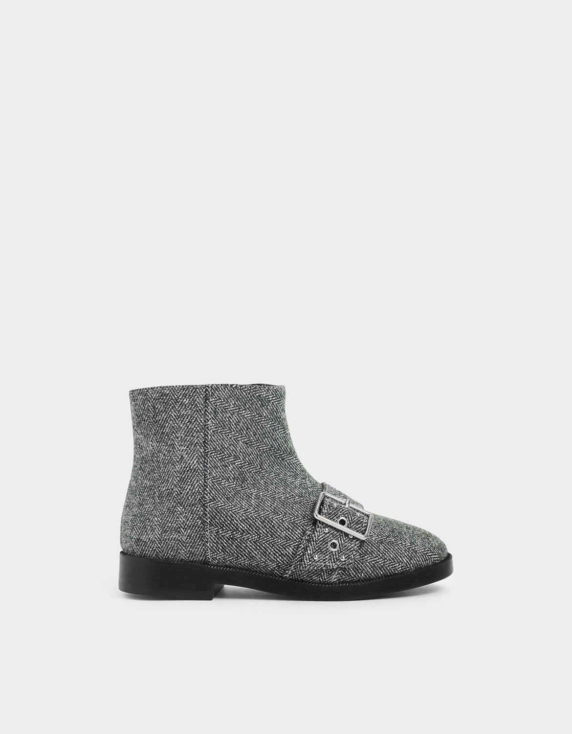 

Girls' Woven Fabric Studded Ankle Boots, Dark grey