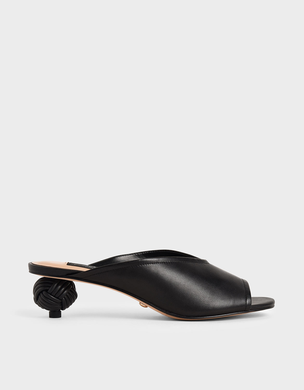 

Leather Sculptural Heel Open Toe Mules, Black