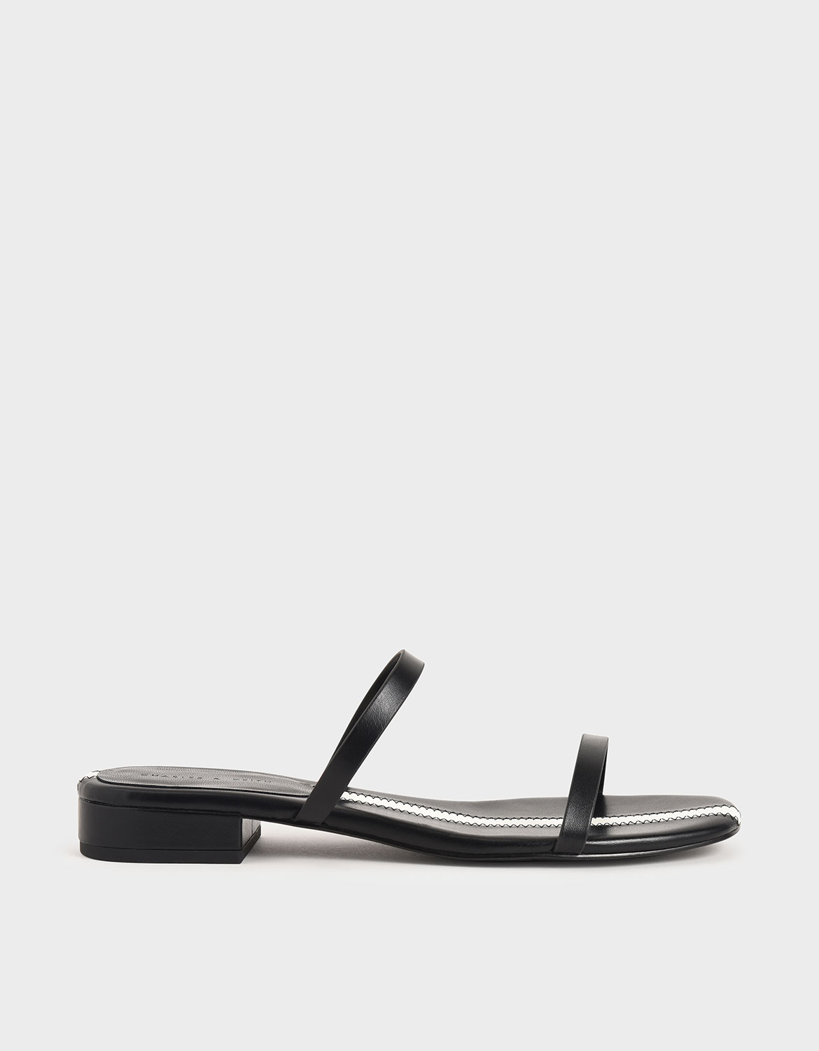 

Striped Double Strap Slide Sandals, Black