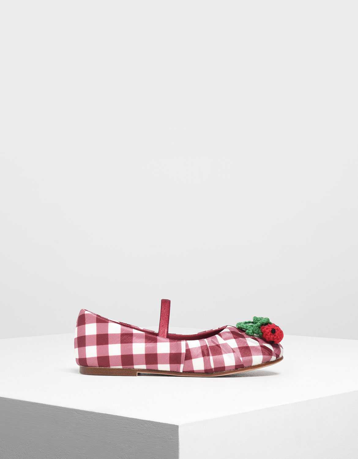 

Girls' Cherry Embellished Check Print Mary Janes