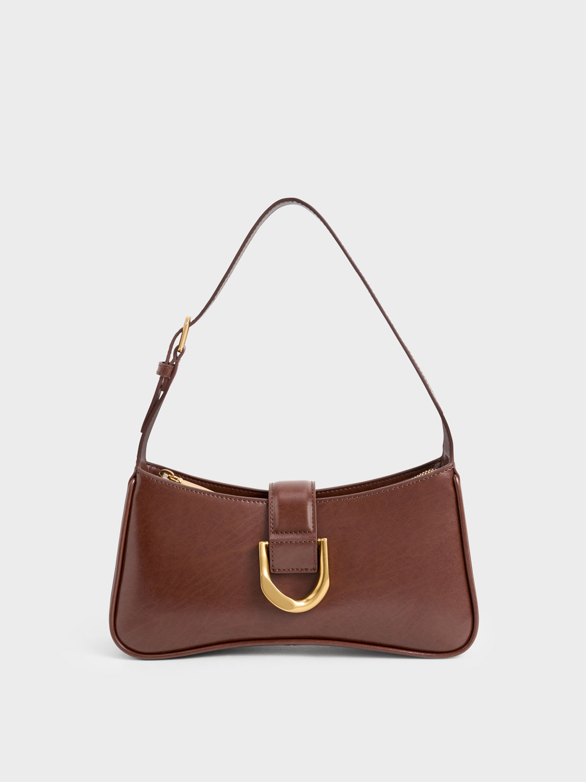 Chocolate Gabine Curved Shoulder Bag | CHARLES &amp; KEITH UK