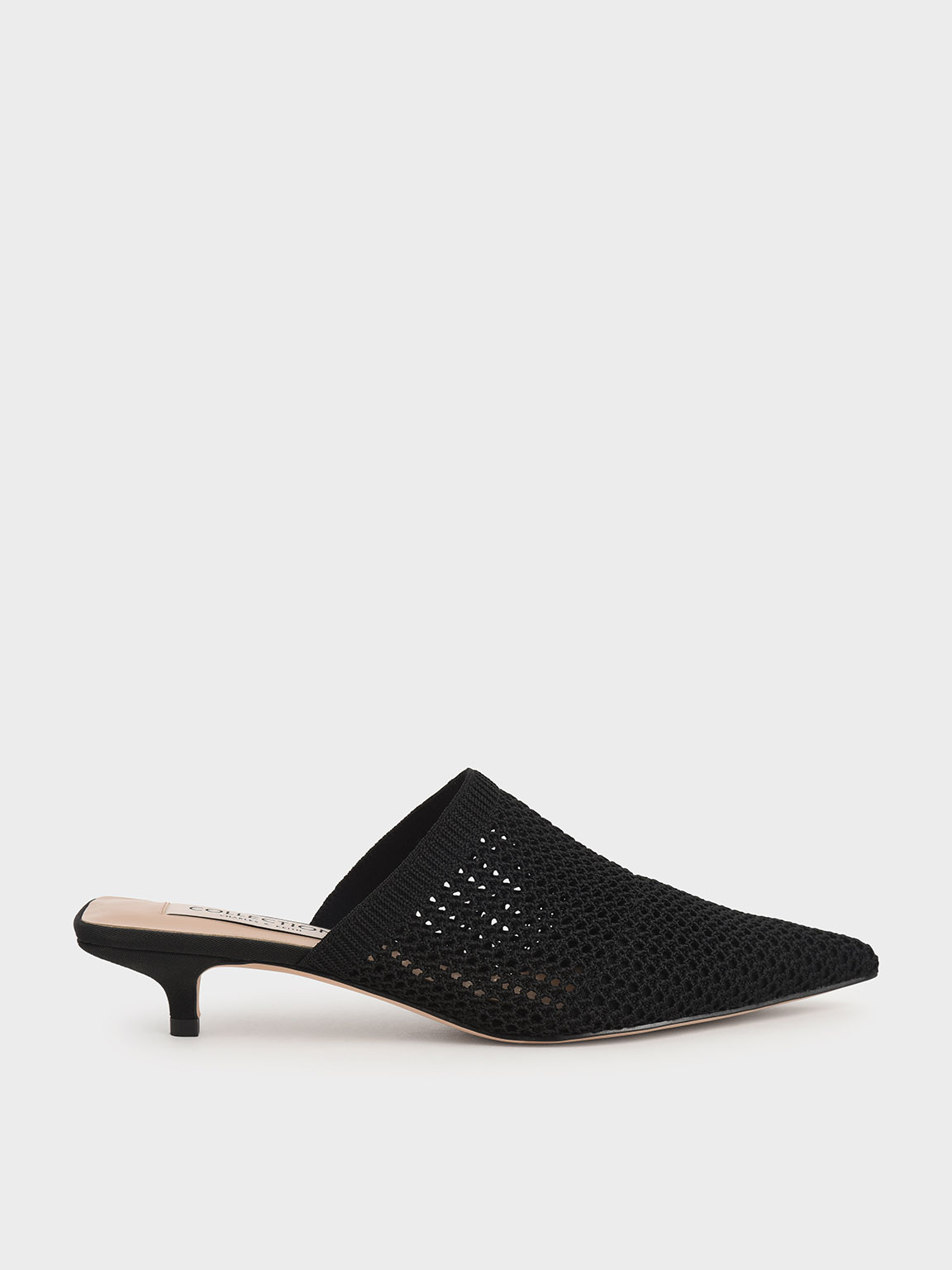 

Knitted Kitten Heel Mules, Black