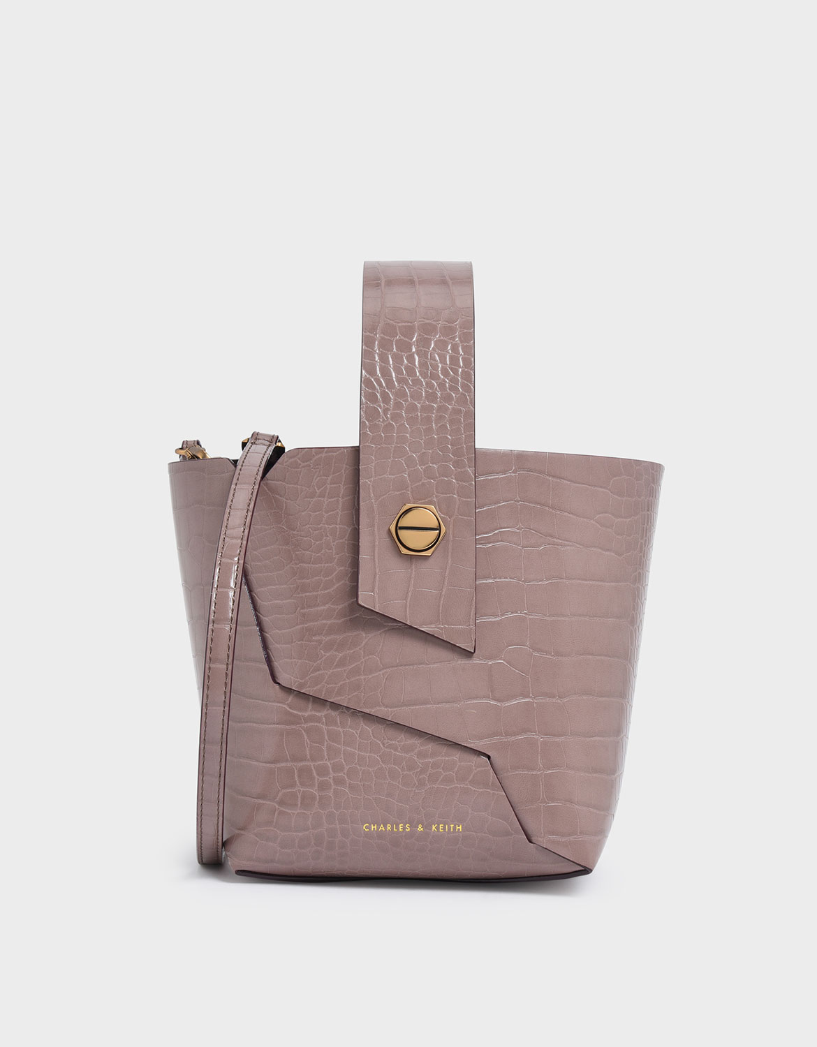 

Croc-Effect Wristlet Handle Bucket Bag