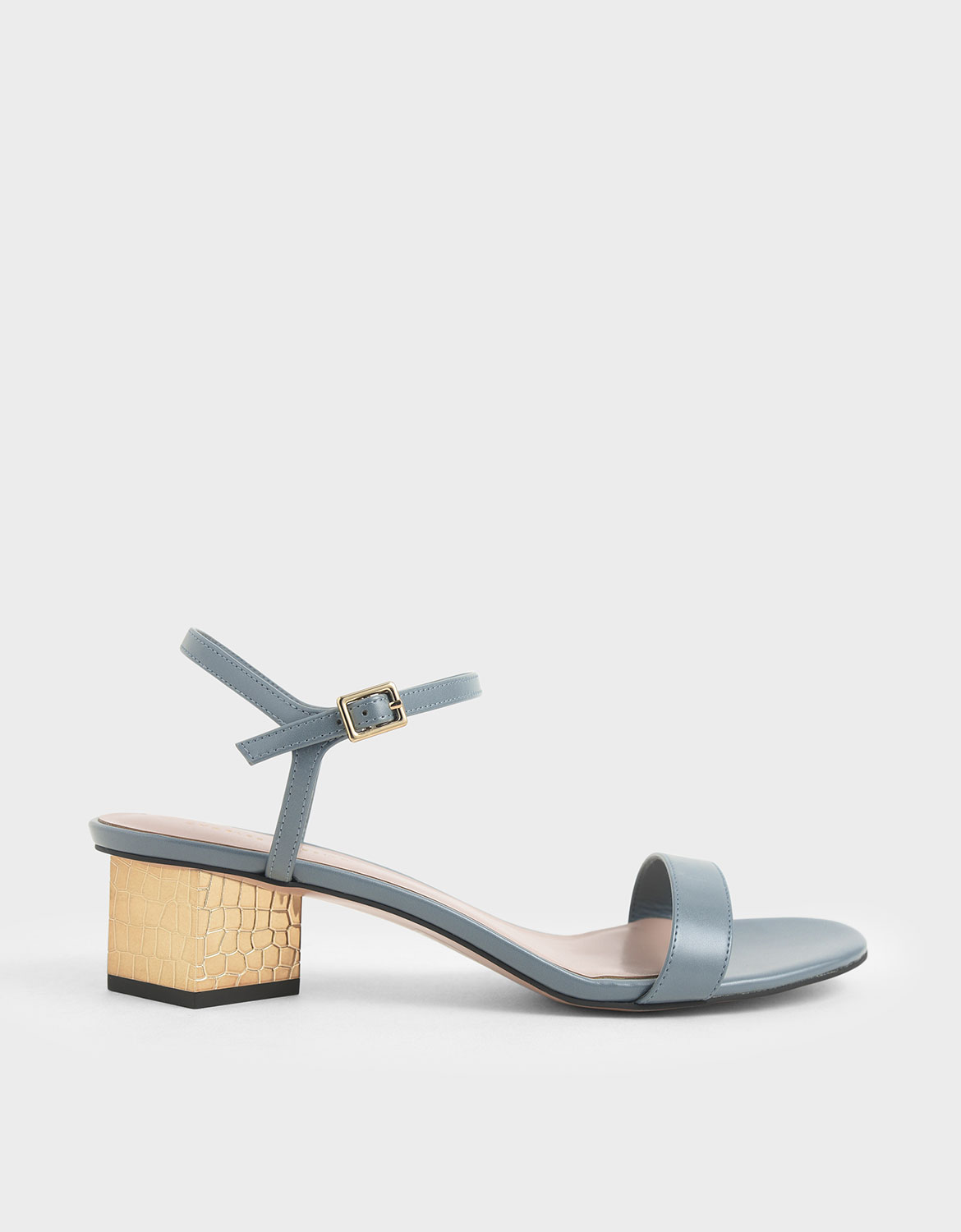 

Sculptural Chrome Heel Sandals, Blue