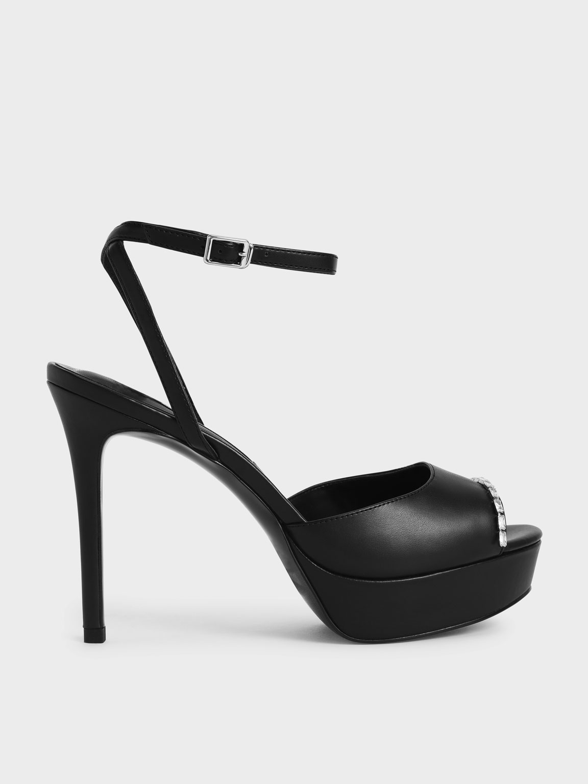 

Gem-Embellished Platform Sandals, Black