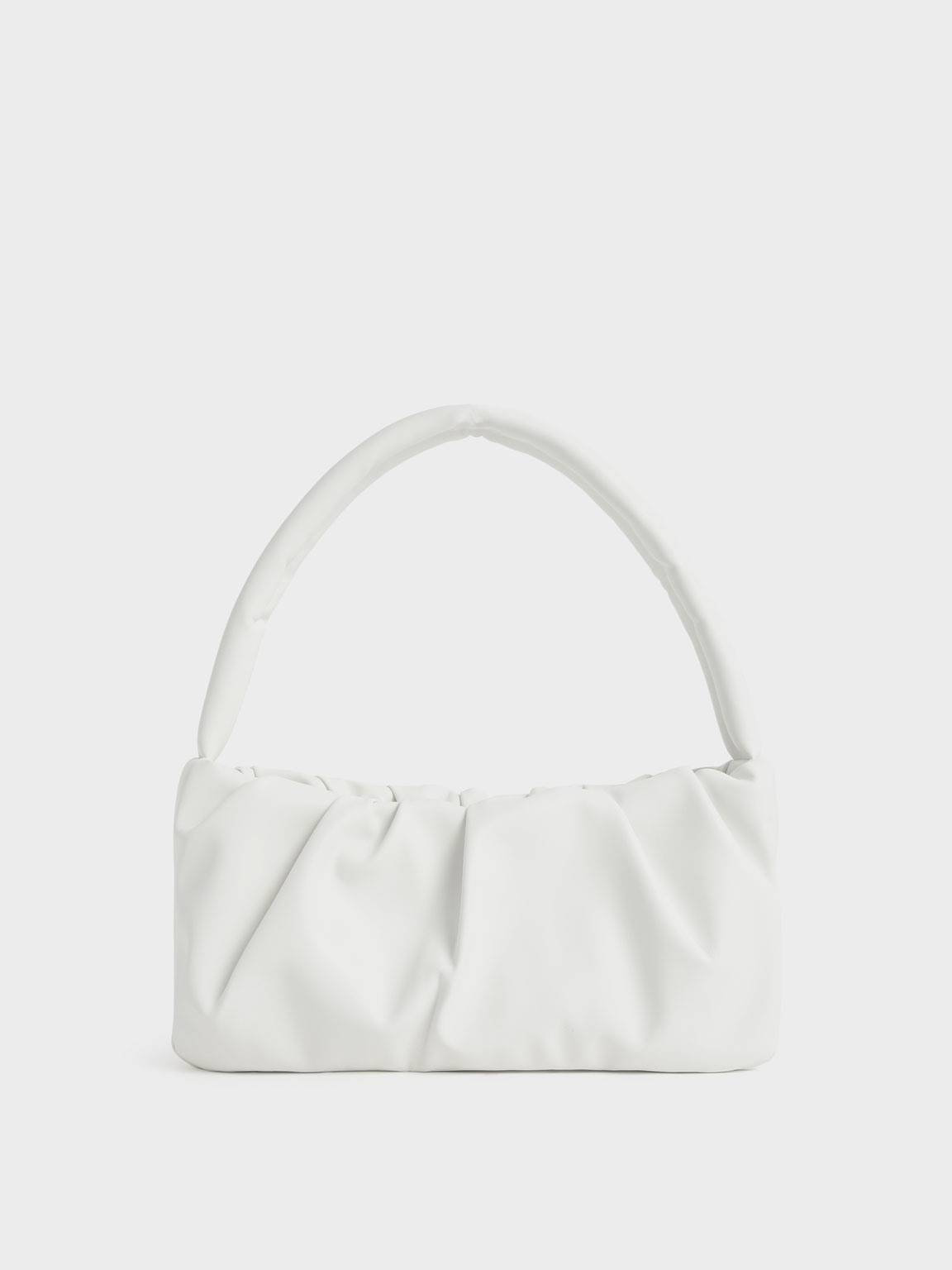 

Ruched Top Handle Bag, White